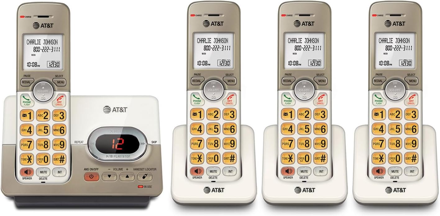 AT&T EL52213 2-Handset Cordless Phone, Light Champagne | Digital Answering System, Extra-Large Backlit Keys, Caller ID/Call Waiting, DECT 6.0, Expandable Speakerphone