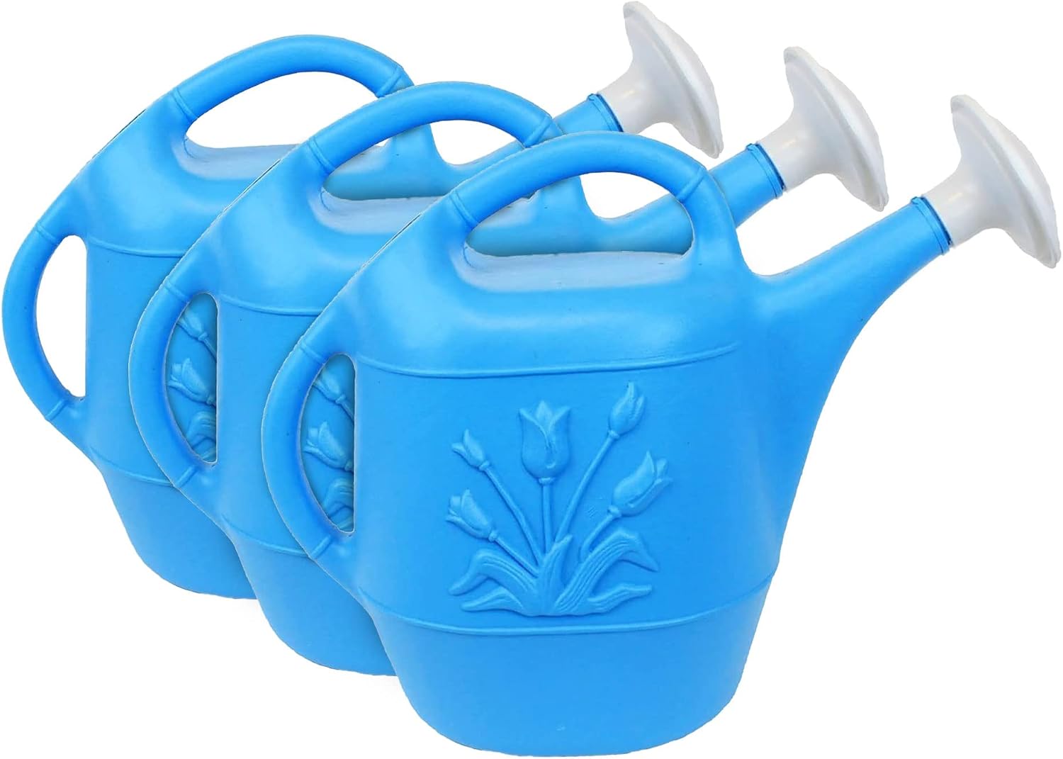 Union Products 63066 2 Gallon Plastic Indoor/Outdoor Watering Can w/Tulip Design for Garden, Potted Plants, & Patio Pots, Caribbean Blue