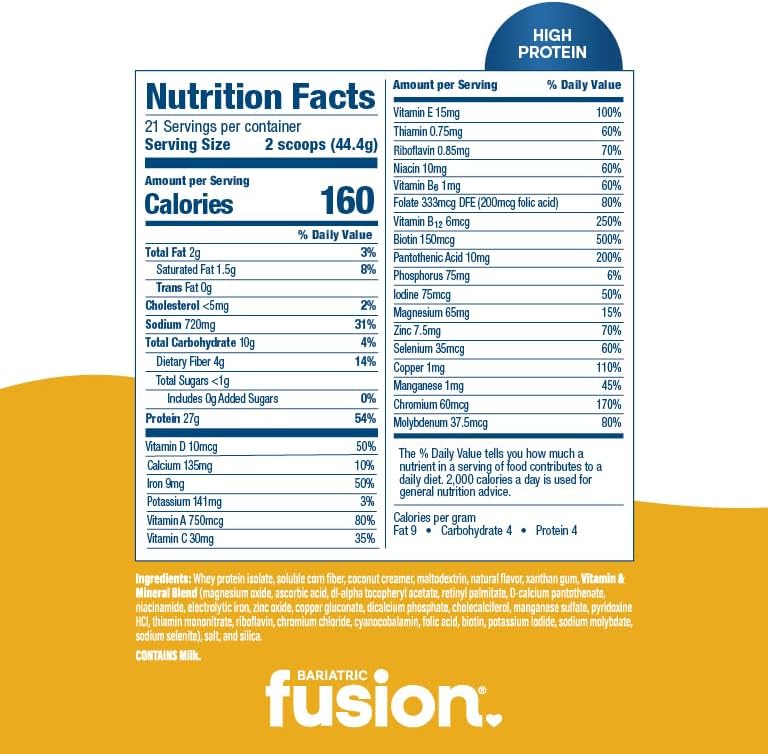 Bariatric Fusion Cappucino Meal Replacement 27g Protein Powder, 21 Serving Tub for Bariatric Surgery Patients Including Gastric Bypass and Sleeve Gastrectomy - No Gluten, Aspartame or Sugar