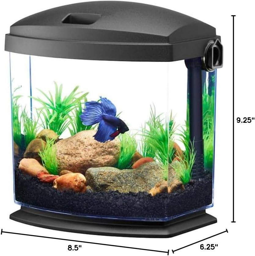 Aqueon BettaBow with Quick Clean Technology Aquarium Kit, Freshwater, Betta Fish, 1-Gallon, Black