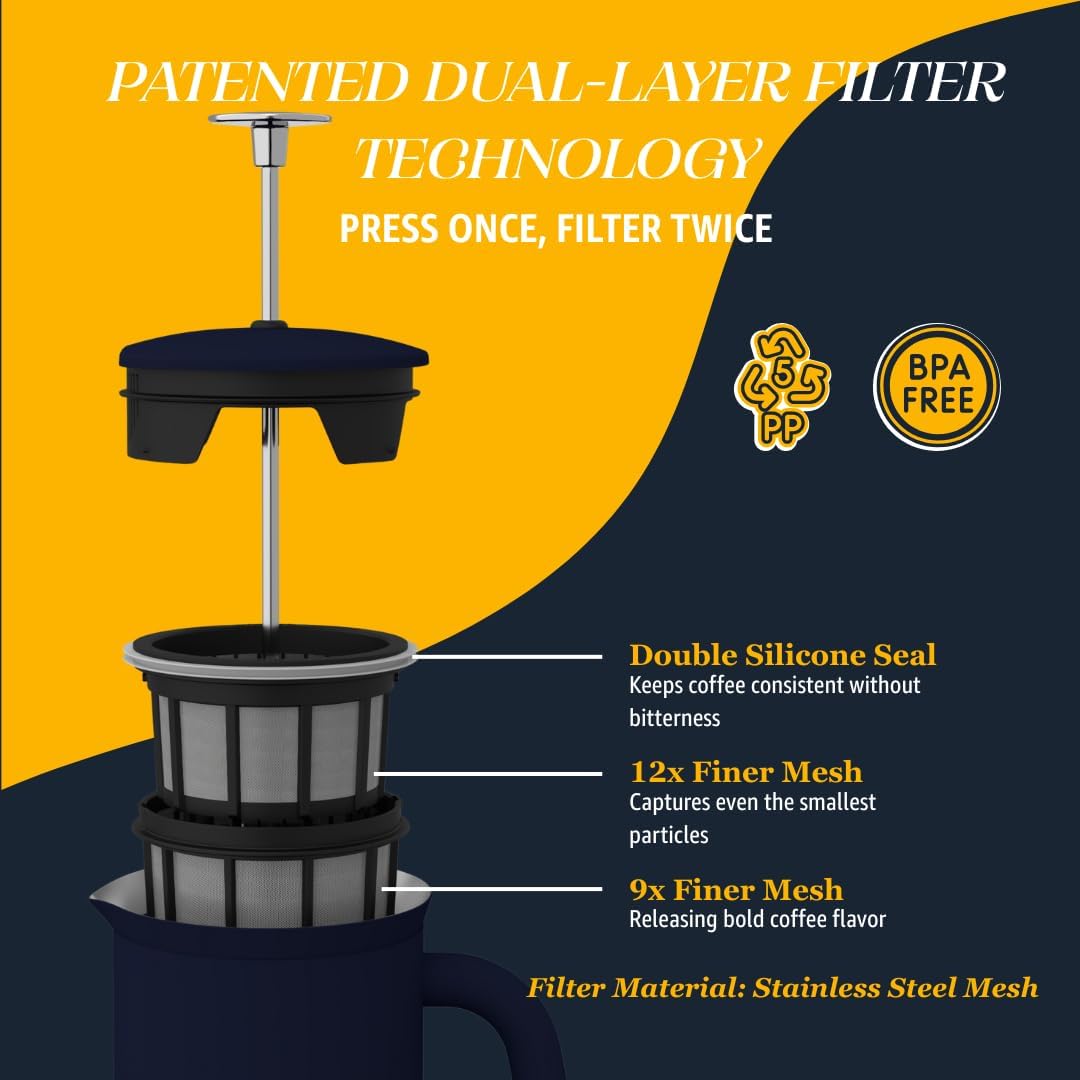 ESPRO P7 French Press, 18oz, Brushed, Stainless Steel Coffee Maker | Double Filter Coffee Press, Grit-Free Coffee, Heat Resistant Insulated tea Press, Easy Hot and Cold Coffee Brewer, Tea Brewer