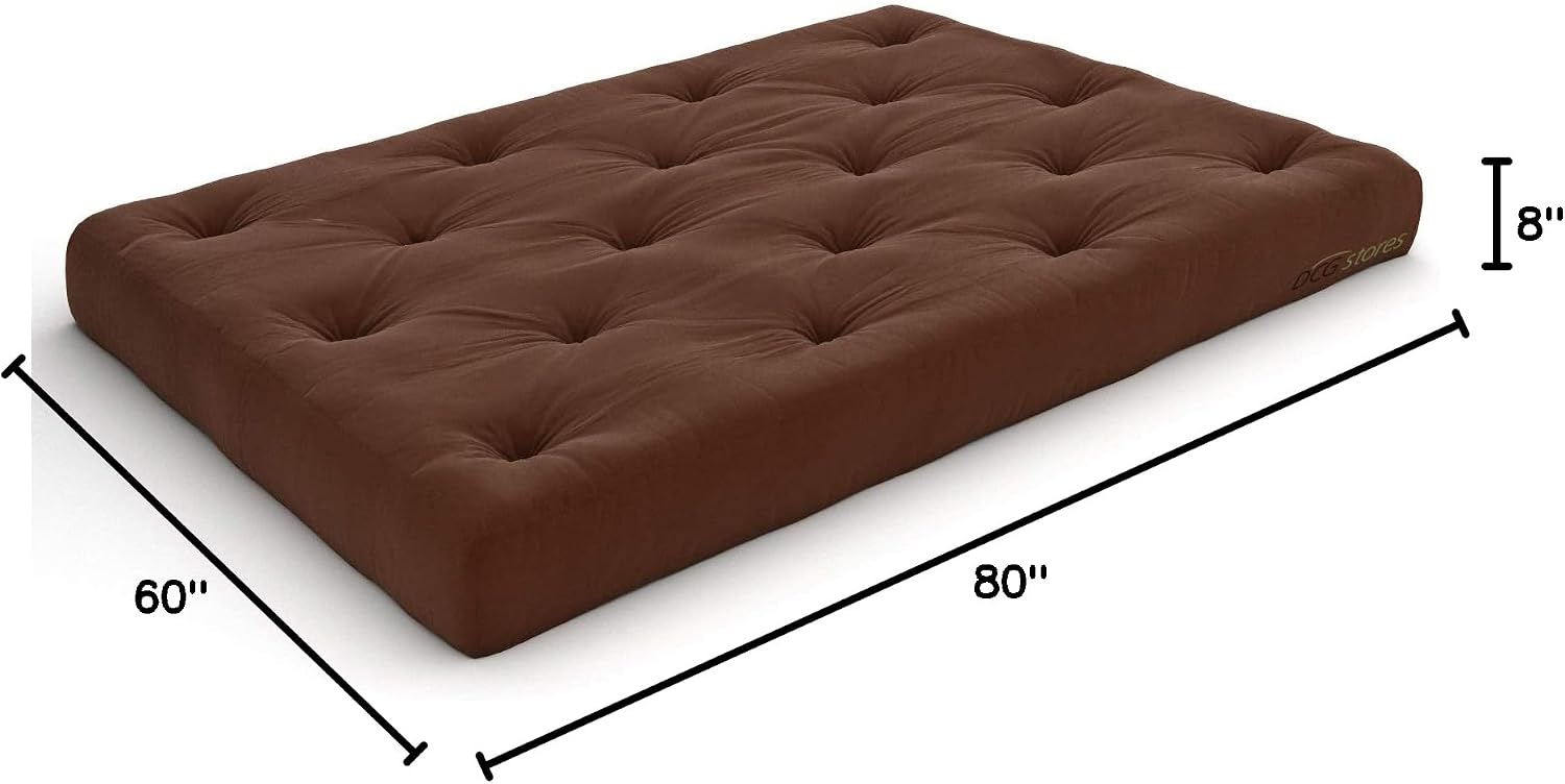 Nirvana Futons Plush, Comfortable 8-Inch Full Futon Mattress, Microfiber Fudge - Made in USA