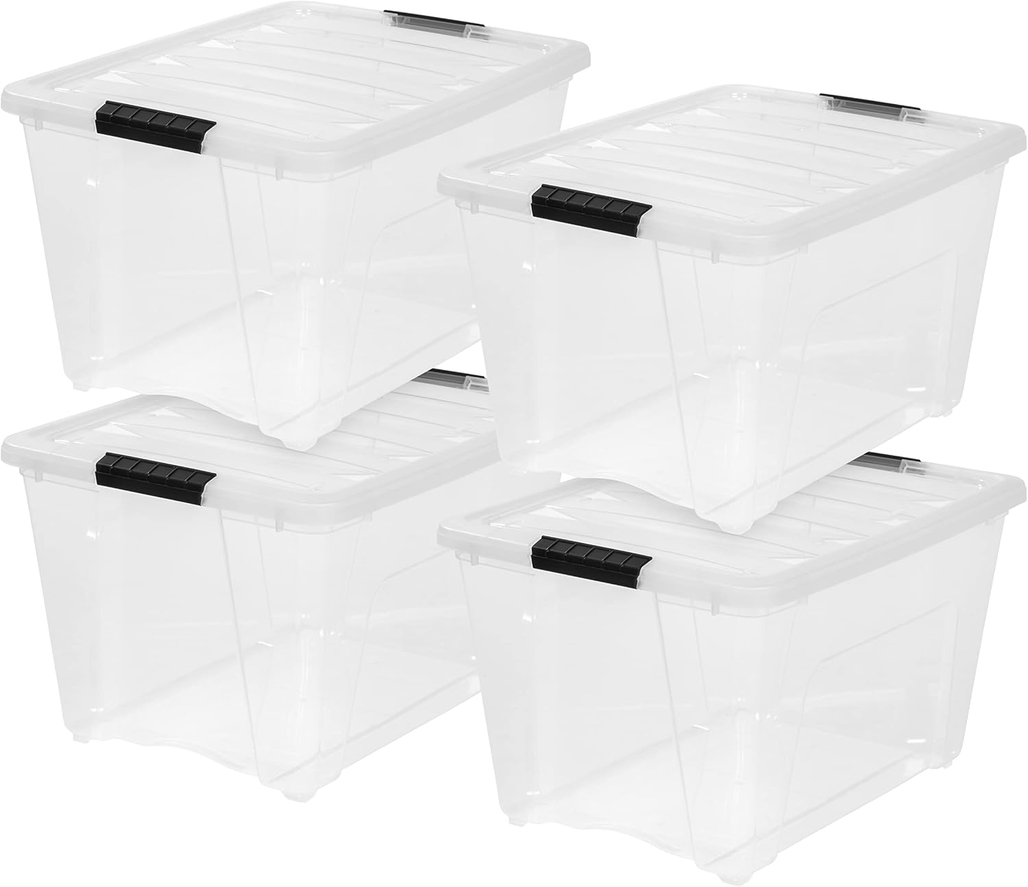 IRIS USA 6-Pack 54 Quart Storage Bins with Lids, Clear | Transparent design makes contents easy to find. Perfect for moving, blankets, clothing, and garage storage. Nestable design
