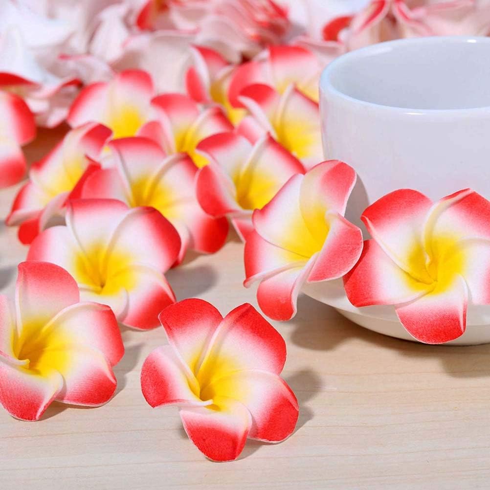 Pursuestar 100Pcs White Foam Hawaiian Frangipani Artificial Plumeria Flower Petals Cap Hair Hat Wreath Floral DIY Home Wedding Decoration 5cm