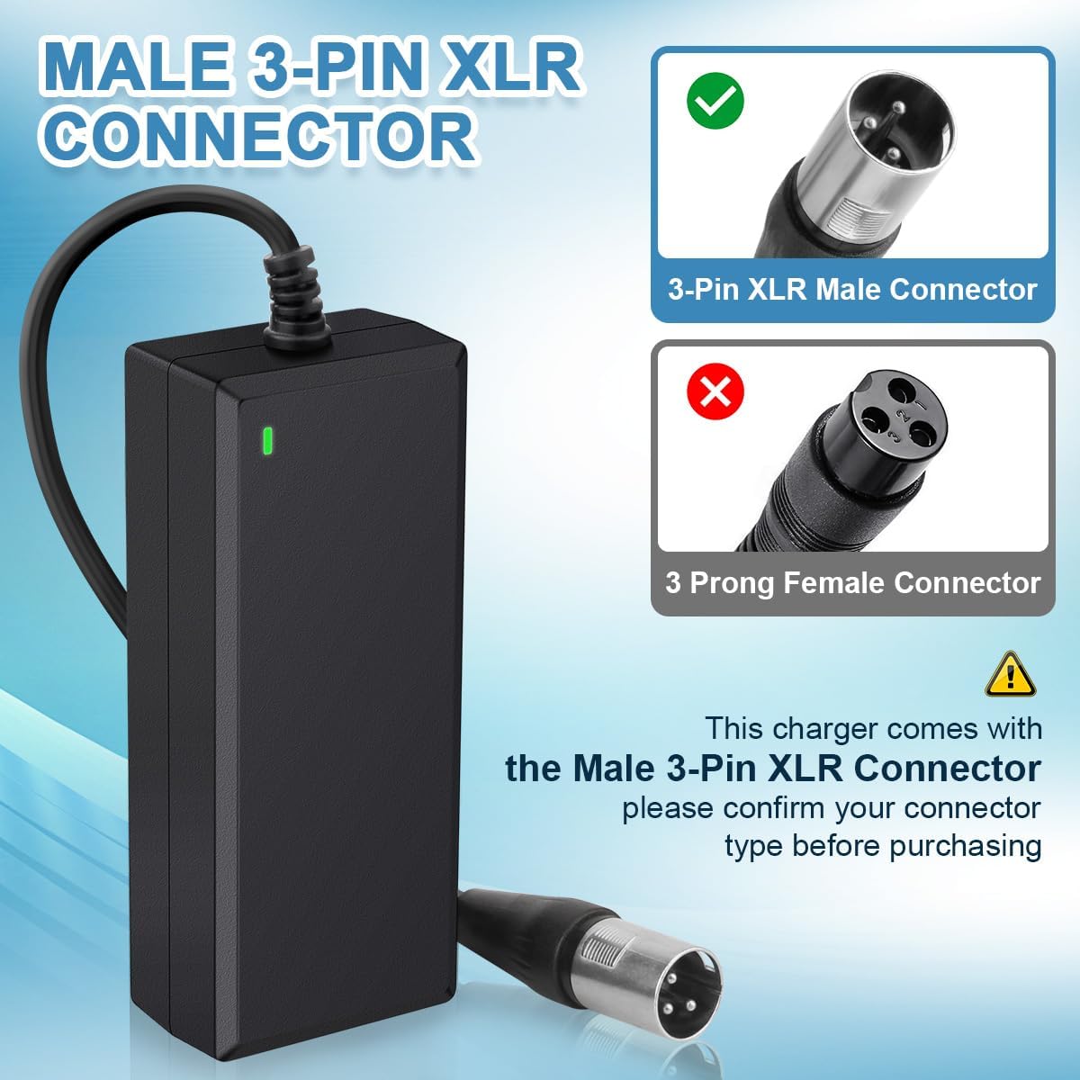 24V 2A 3-Pin XLR Electric Scooter Battery Charger for Go-Go Elite Traveller Plus HD US, Pride Mobility Scooter, Ezip Mountain Trailz