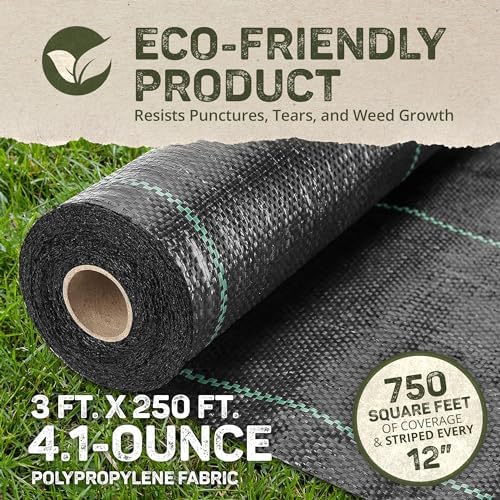 Dewitt Professional Max Weed Barrier Fabric 4.1 oz, Black, 4 x 250 Feet – Heavy-Duty Weed Control and Ground Cover for Gardens, Beds, Mulch, Outdoor Landscaping, and Yard Areas