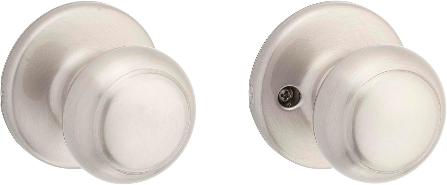 Kwikset Cove Interior Privacy Door Knob with Lock, Door Handle For Bathroom and Bedroom, Satin Nickel Keyless Turn Lock Doorknob, with Microban Protection