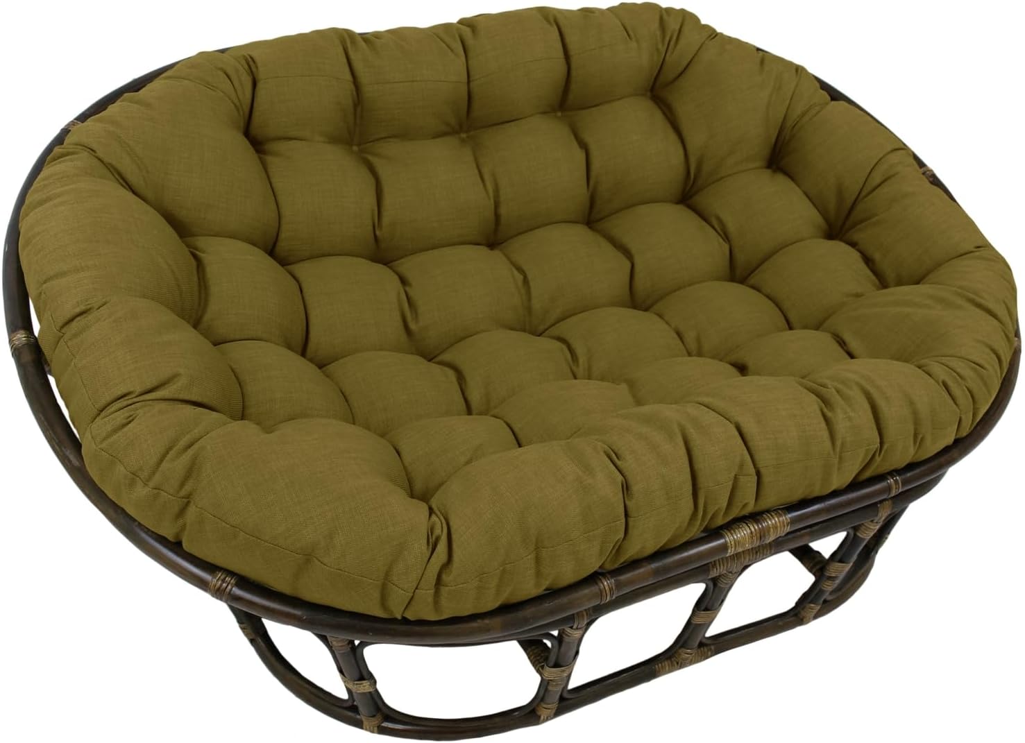 Bali Rattan Double Papasan Chair with Solid All-Weather Cushion Avocado