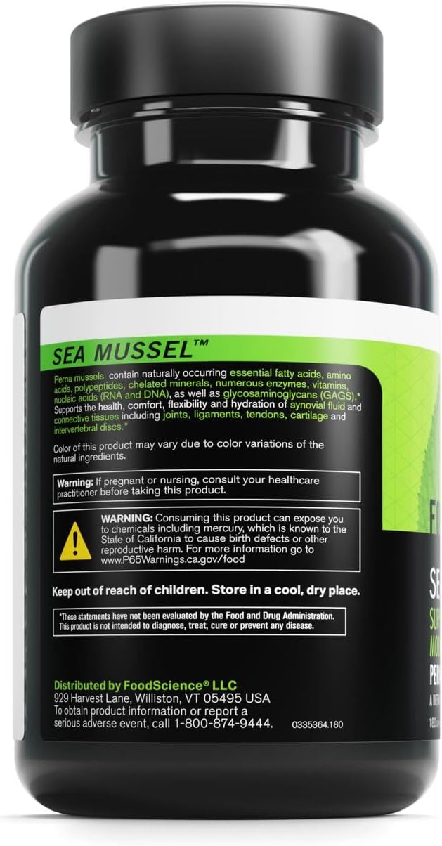 DAVINCI FoodScience of Vermont Sea Mussel, Green-Lipped Mussel Joint Supplement Capsules, 180 Count