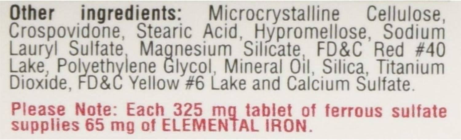 Ferrous Sulfate FC 325mg (5GR) Generic for Feosol Red Tablets 100 Tablets per Bottle 4 Pack Total 400 Tablets by Major Pharmaceuticals