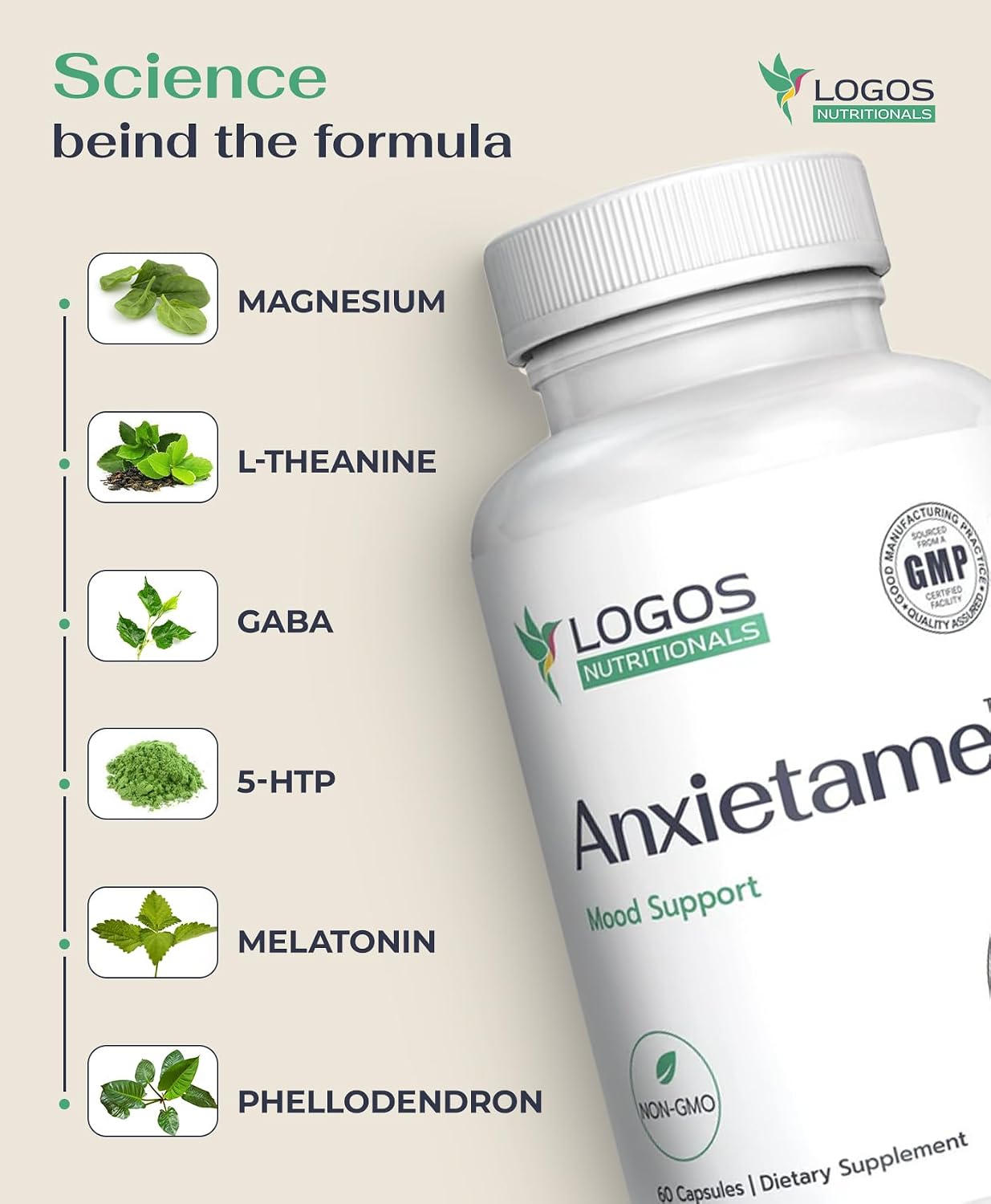 Anxietame - 60 Count, L-Theanine Supplement to Support Depression and Stress, Natural Mood Support and Sleep Aid Supplement