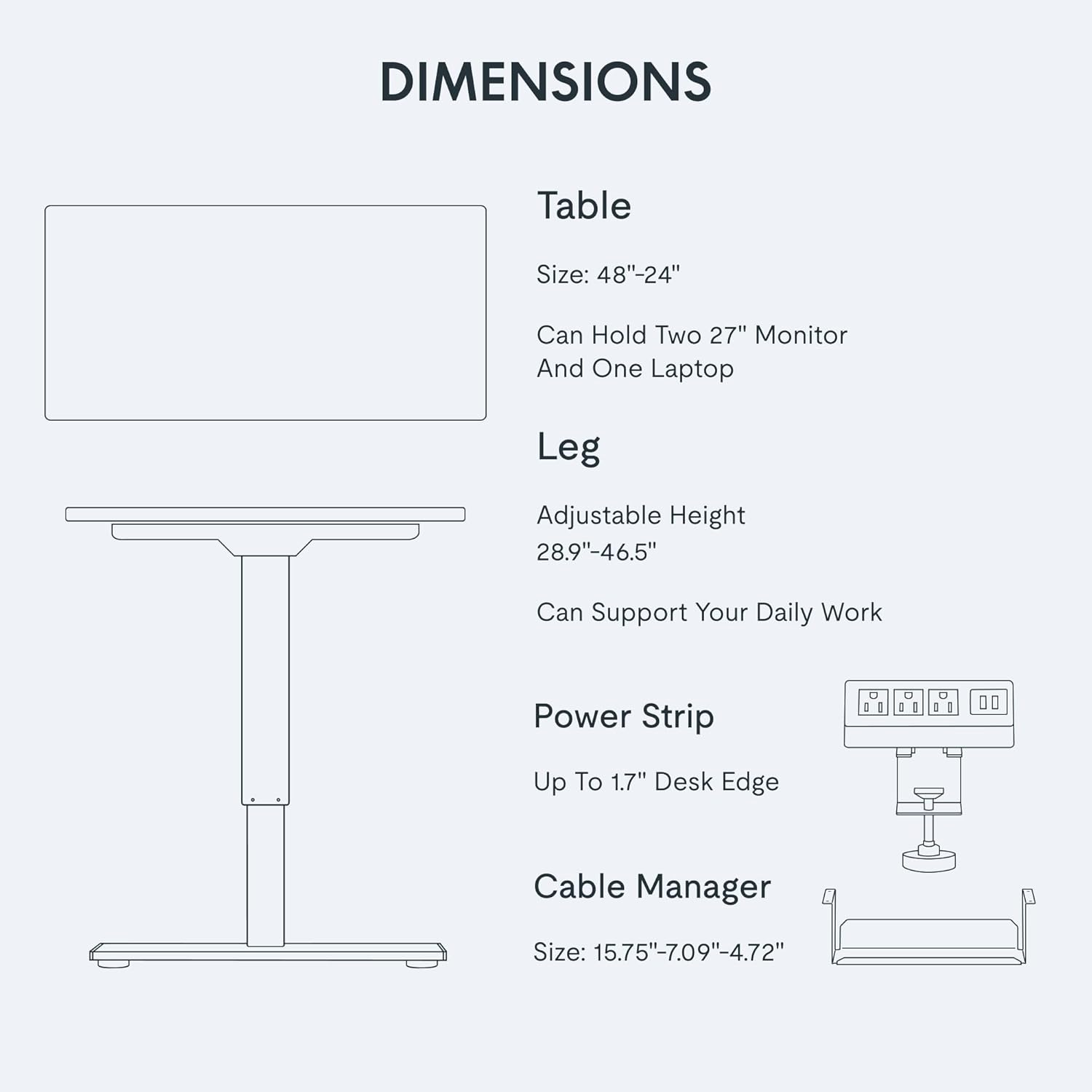 FLEXISPOT EN2 48"x24" Standing Desk with Power Strip Bundle, Black