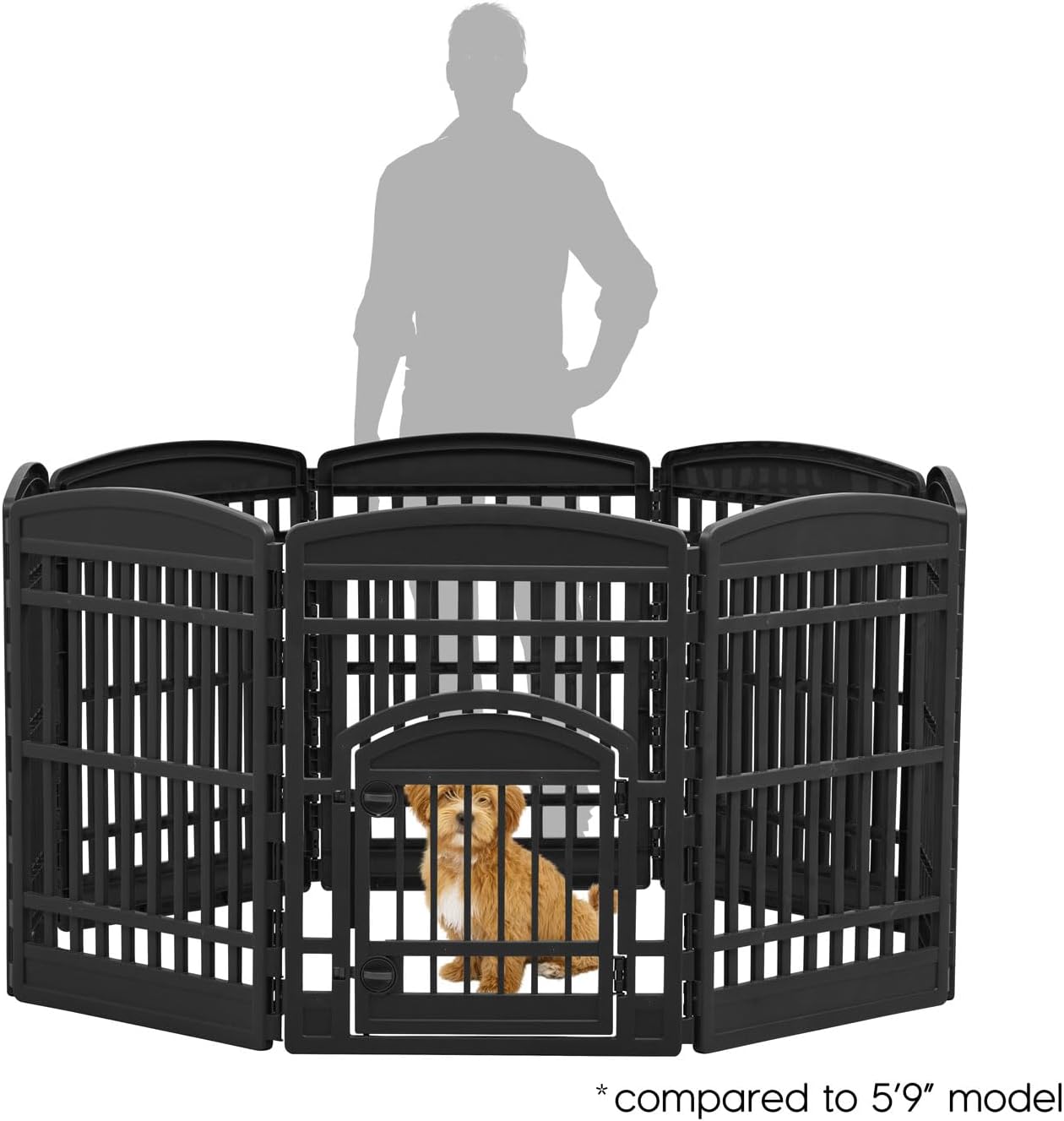 IRIS USA 4-Panel Dog Playpen, Pet Enclosure, Black | Pet Containment, Configurable Layout, Multi-Shape Setup, Custom Pen Configuration, Stable Non-Tip Base, Tool-Free Assembly