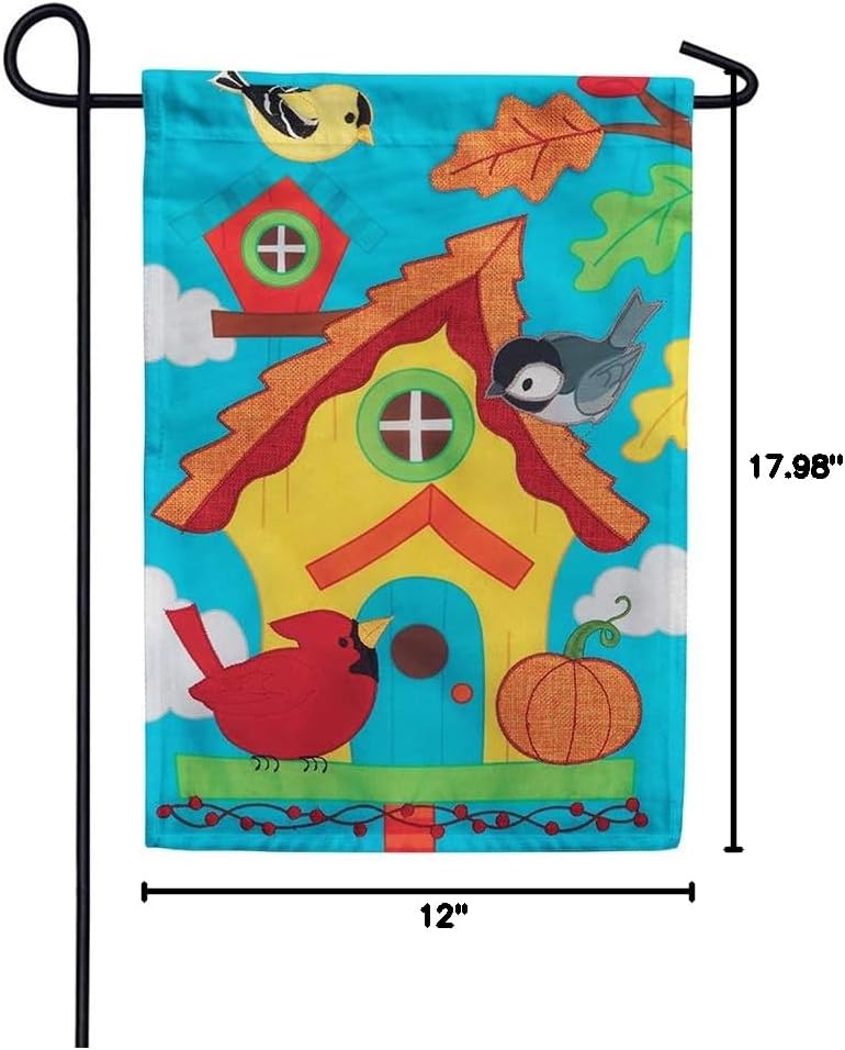 Whimsy Birdhouse - Garden Size, Emboidered Applique Style, Double Sided Decorative Flag - Approx. 12 Inch X 17.98 Inch