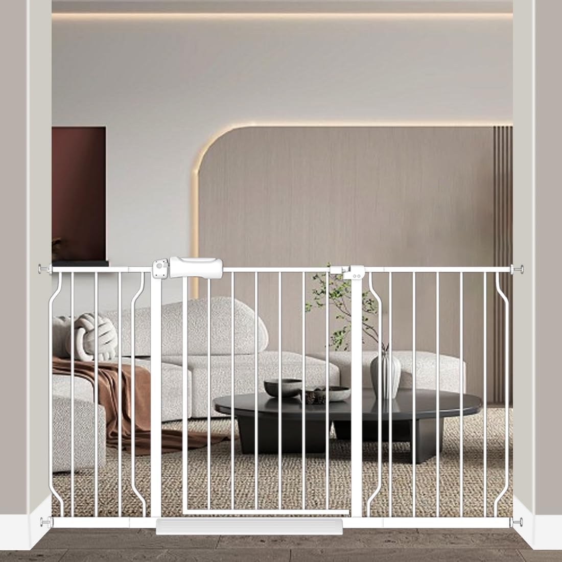Fairy Baby Extra Wide Baby Gate for Doorways Auto Close Safety Gates for Bedroom, Fits 57.5 Inch to 62 Inch with Pressure Mounted Extention Kit, White | Pressure Mounted No Drill Pet Gate with Door, Heavy Duty Walk-Through Gate for Toddlers, Kids, Dogs,…