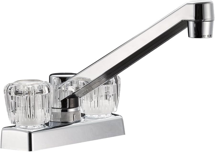 Dura Faucet DF-PK640S-WT RV Swivel Kitchen Galley Bar Faucet (White) | Smoked acrylic knobs and a rotating spout serve sink or bar duty.