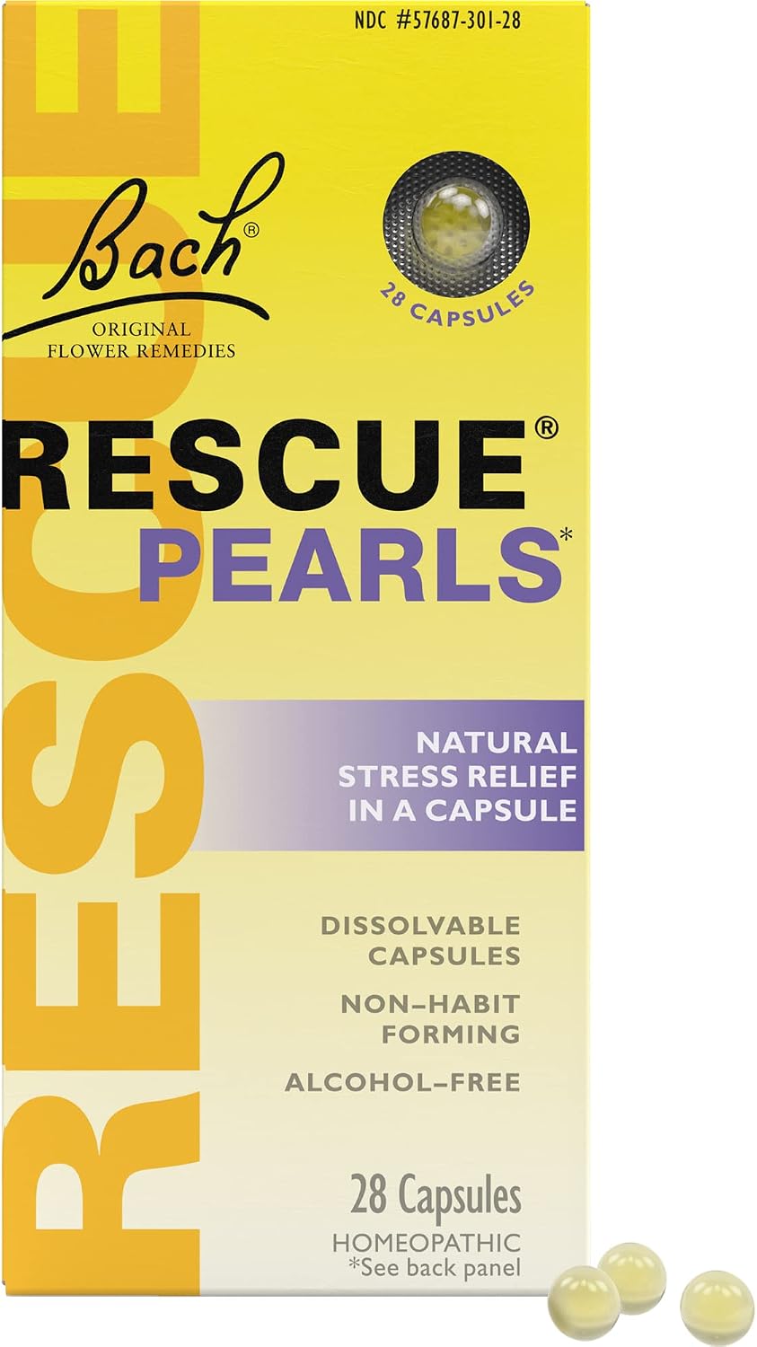 Bach RESCUE PEARLS, Natural Orange Vanilla Flavor, Natural Stress Relief, Homeopathic Flower Essence, Quick-Dissolve, Gluten & Sugar-Free, 28 Count
