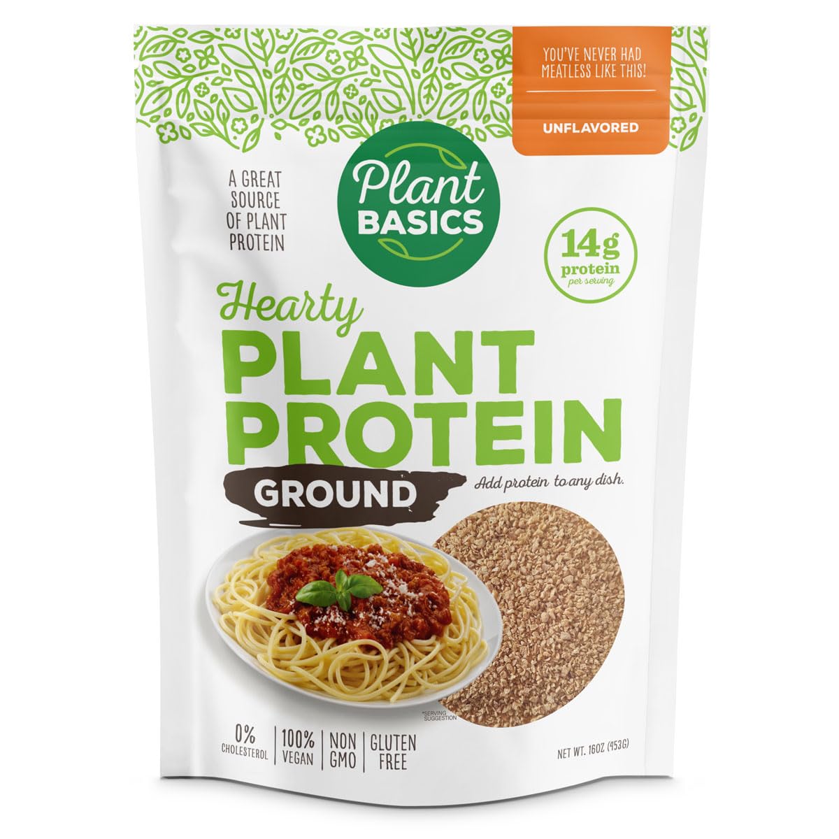 Plant Basics - Hearty Plant Protein - Unflavored Ground, 1 lb (Pack of 6), Non-GMO, Gluten Free, Low Fat, Low Sodium, Vegan, Meat Substitute