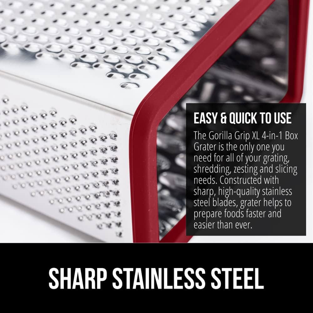 GORILLA GRIP® XL 4-Sided Stainless Steel BPA-Free Cheese Grater, Black