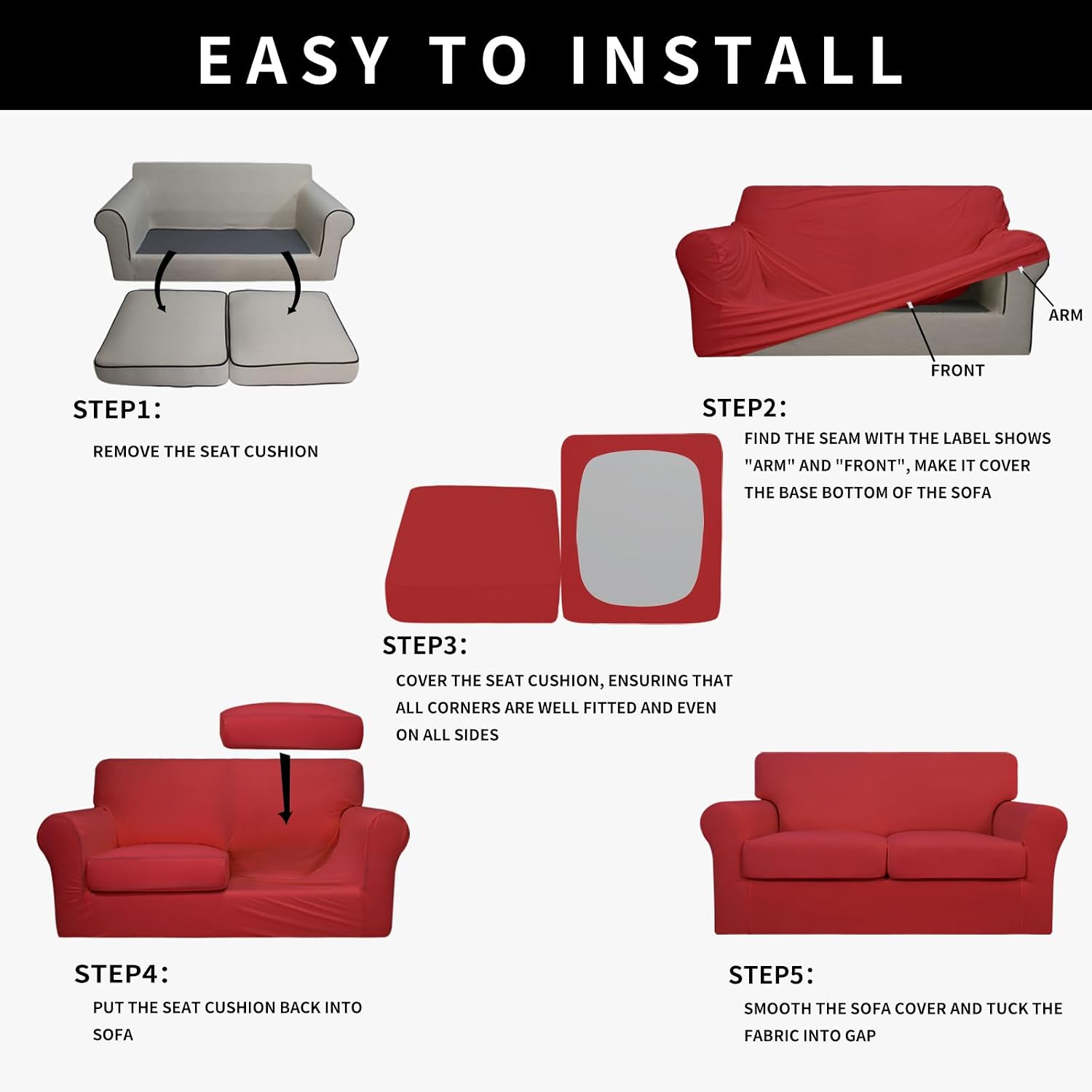 Easy-Going 4 Pieces Waterproof Recliner Chair Slipcover Washable | Stretch Soft Couch Cover for Dogs, Sofa Slipcover for Recliner Couch Furniture Protector for Kids, Pets Dark Gray