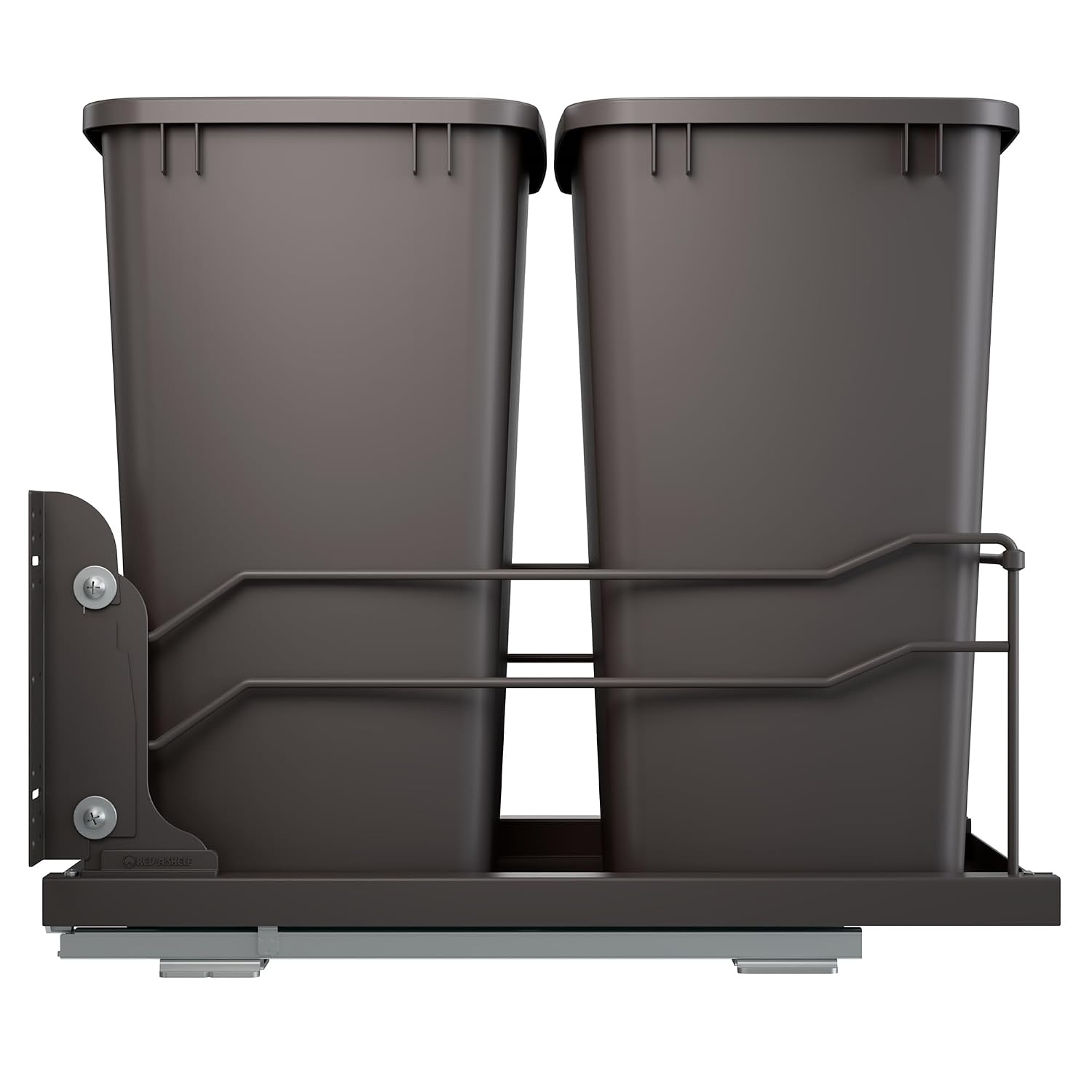 Rev-A-Shelf Double Pullout Trash Can w/Soft-Close Slides, 14.5" Min Opening | Large Capacity Garbage/ Recycling Waste Bins for Under Kitchen Cabinets, Heavy Gauge Wire Construction, 53WC-1835SCDM-217