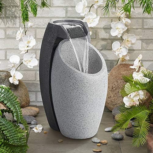 Waterfall 25" High Modern Outdoor Indoor Large Fountain with LED Light | Decor Faux Stone Floor Pot Standing Water Feature for Outside Garden Patio