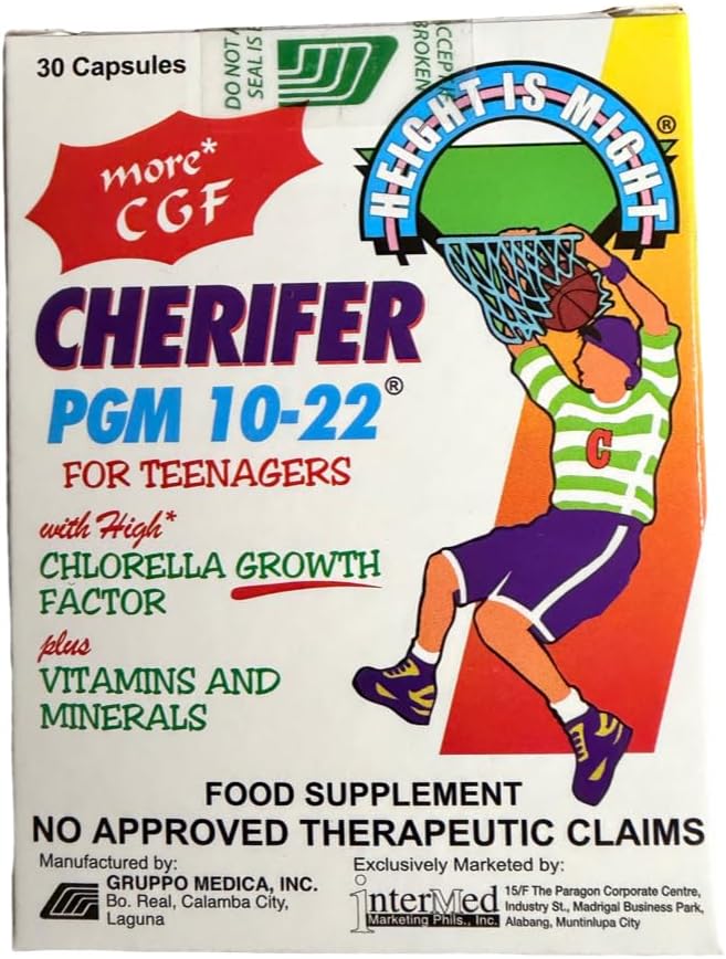 Cherifer PGM 10-22 Capsules with Zinc for Teenagers with Chlorella Growth Factor,and Taurine 30 Capsules
