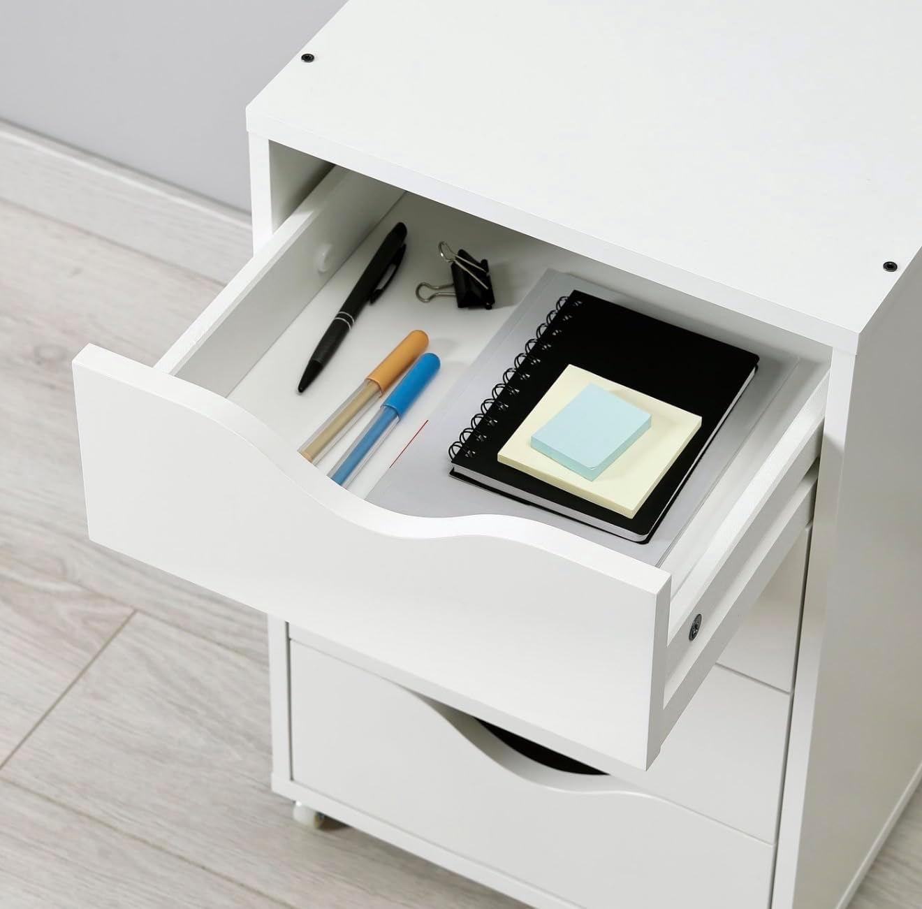4-Drawer Unit on Casters, White, 13.75 x 22 Inch, Rolling Storage Cabinet
