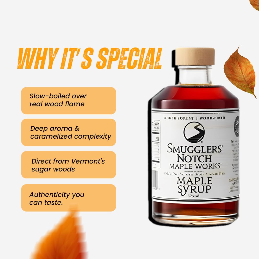 Smugglers’ Notch Maple Works – Bourbon Barrel Aged – 100% Pure Vermont Maple Syrup – Natural Sweetener & Gluten Free – Rich Taste – Waffles and Pancakes, Cocktails, Marinades, 3.38 Fl Oz. (100 mL)