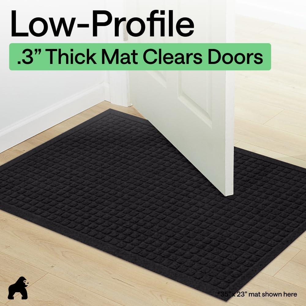 GORILLA GRIP® HydroABSORB Door Mat for Indoor Outdoor Use, 29x17 Black