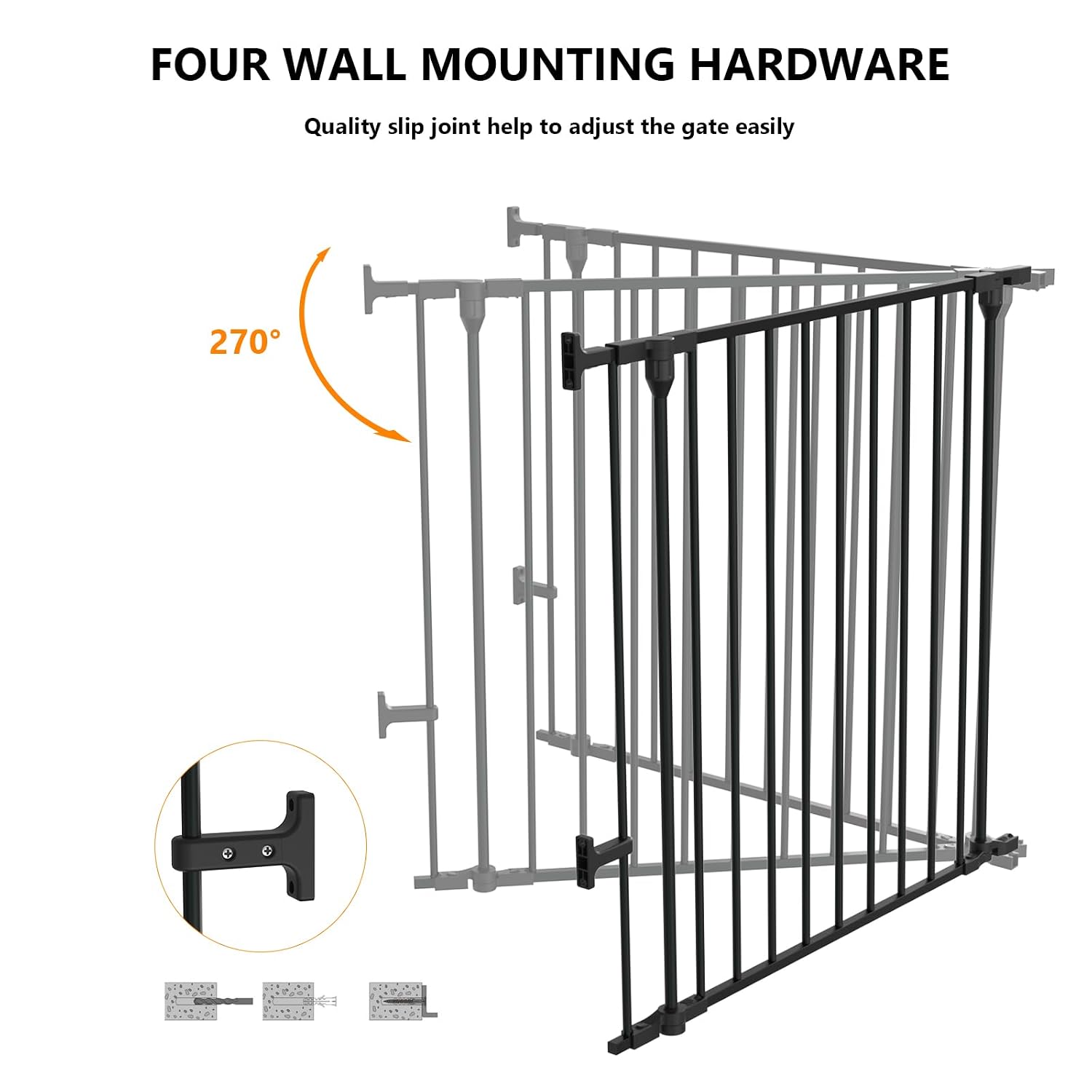 Bonnlo 134 Inches Wide Configurable Baby Gate, Fireplace Safety Fence/Guard, Adjustable 5-Panel Metal Play Yard for Toddler/Pet/Dog, Christmas Tree Fence, Includes 4 Pack of Wall Mounts, Black