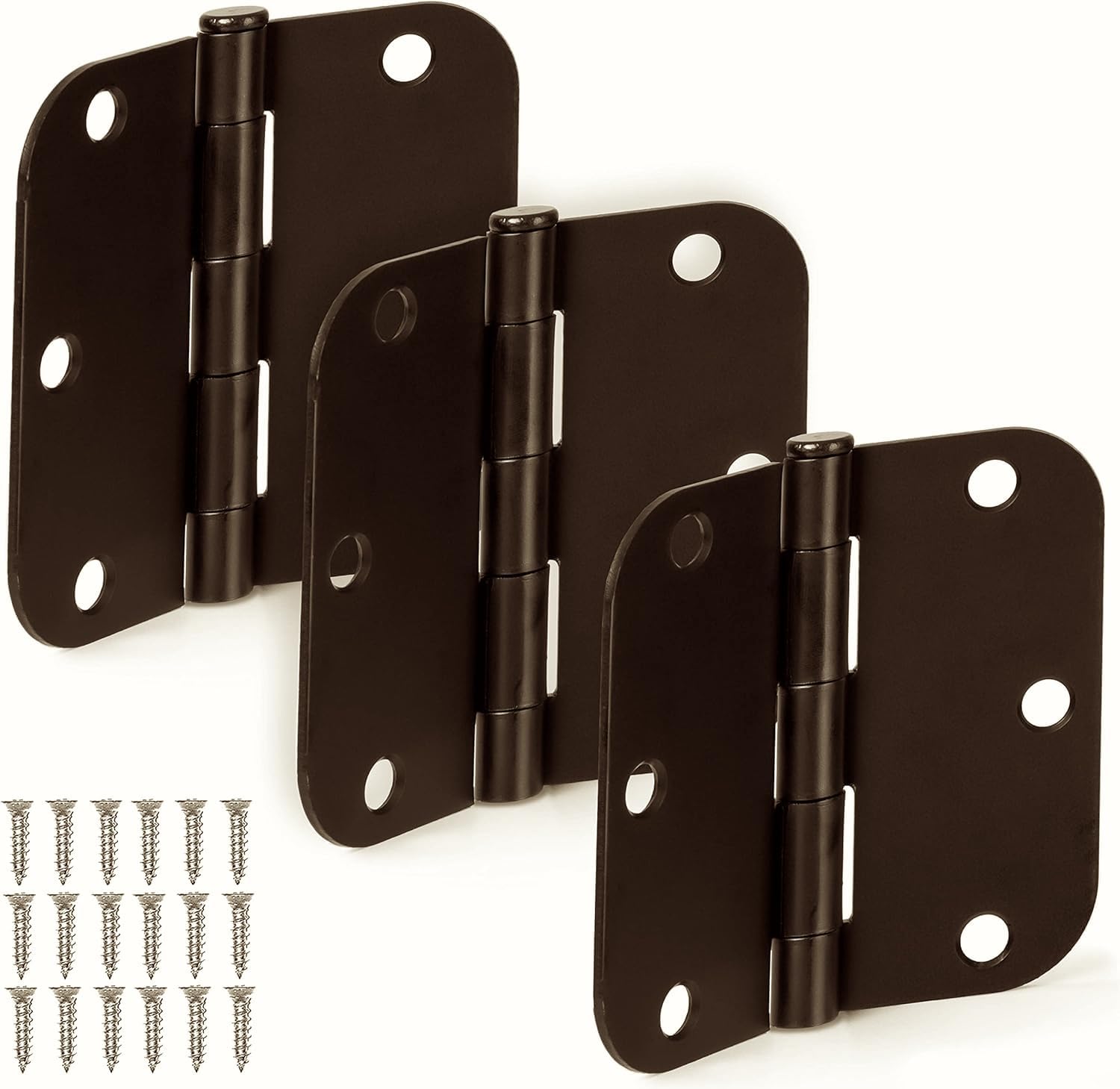 Ilyapa Door Hinges, 3.5x3.5 Inch - Satin Nickel, 18 Pack, Includes Mounting | 5/8 Inch Radius Corners, For Standard Interior Doors, Satin Nickel Finish, Screws