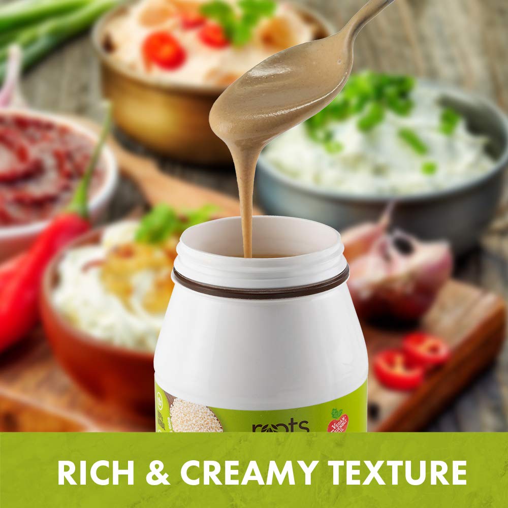 Roots Circle All-Natural Sesame Tahini Paste | 100% Pure Rich & Creamy Ground Sesame Seed Paste for Hummus, Tahini Sauce, Dressing & Dips | Vegan, Kosher | Non-GMO, Gluten & Peanut-Free | 2 Jars 16 Oz