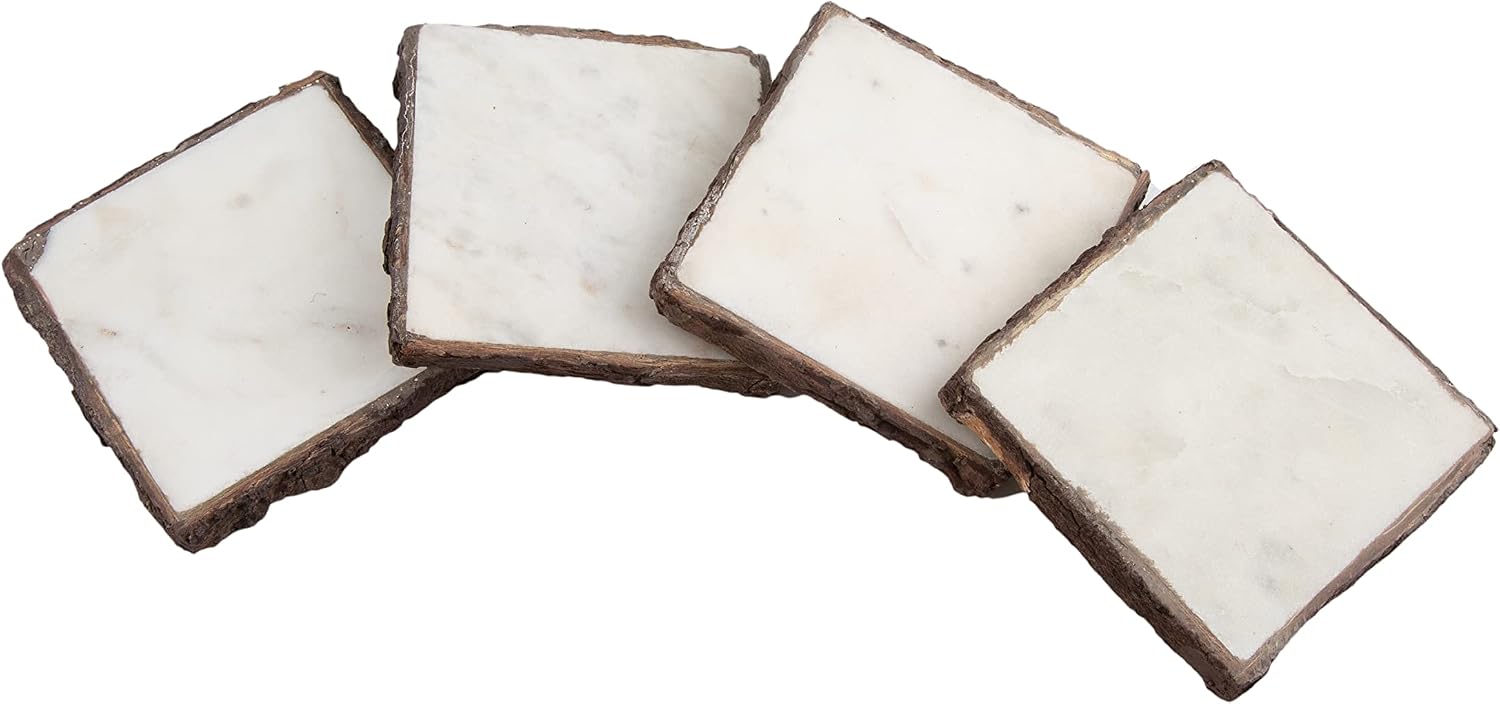 Thirstystone 4 Pack Natural Marble Square Coasters with Protective Cork Backing, Elegant, Luxourious, Easily Wipes Clean