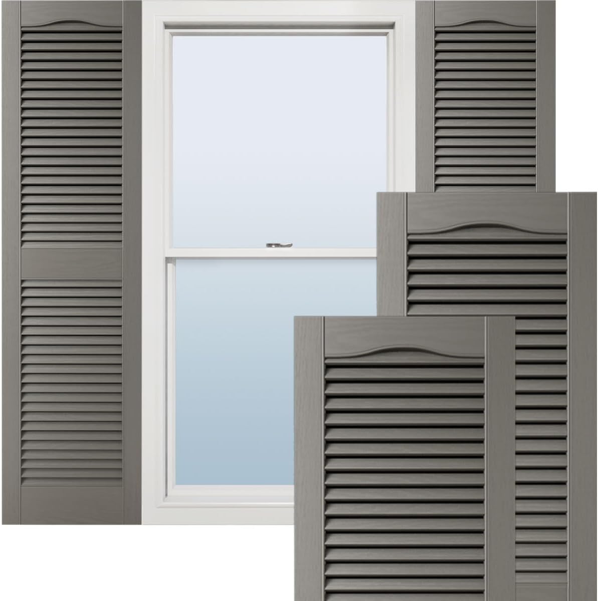 Ekena Millwork Lifetime Vinyl LL1S12X03600BL Standard Cathedral Top Center Mullion, Open Louver Vinyl Shutters, w/Installation Shutter-Lok's & Matching Screws (Per Pair), 12"W x 36"H, Black