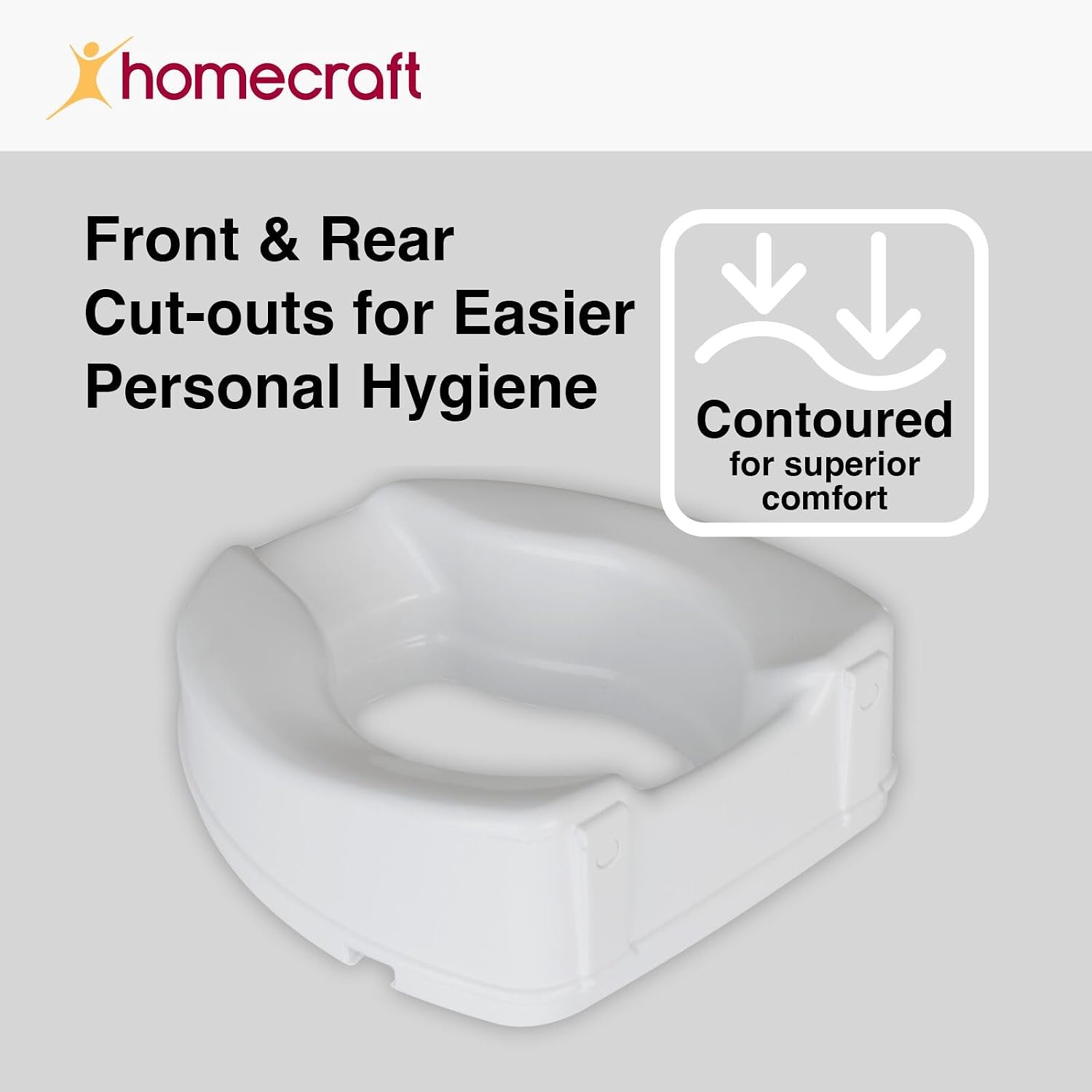 Homecraft Savanah Raised Toilet Seat, 4" High Elevated Toilet Seat Locks Onto Standard Toilets, Portable Assistance Commode Seat with Sturdy Brackets