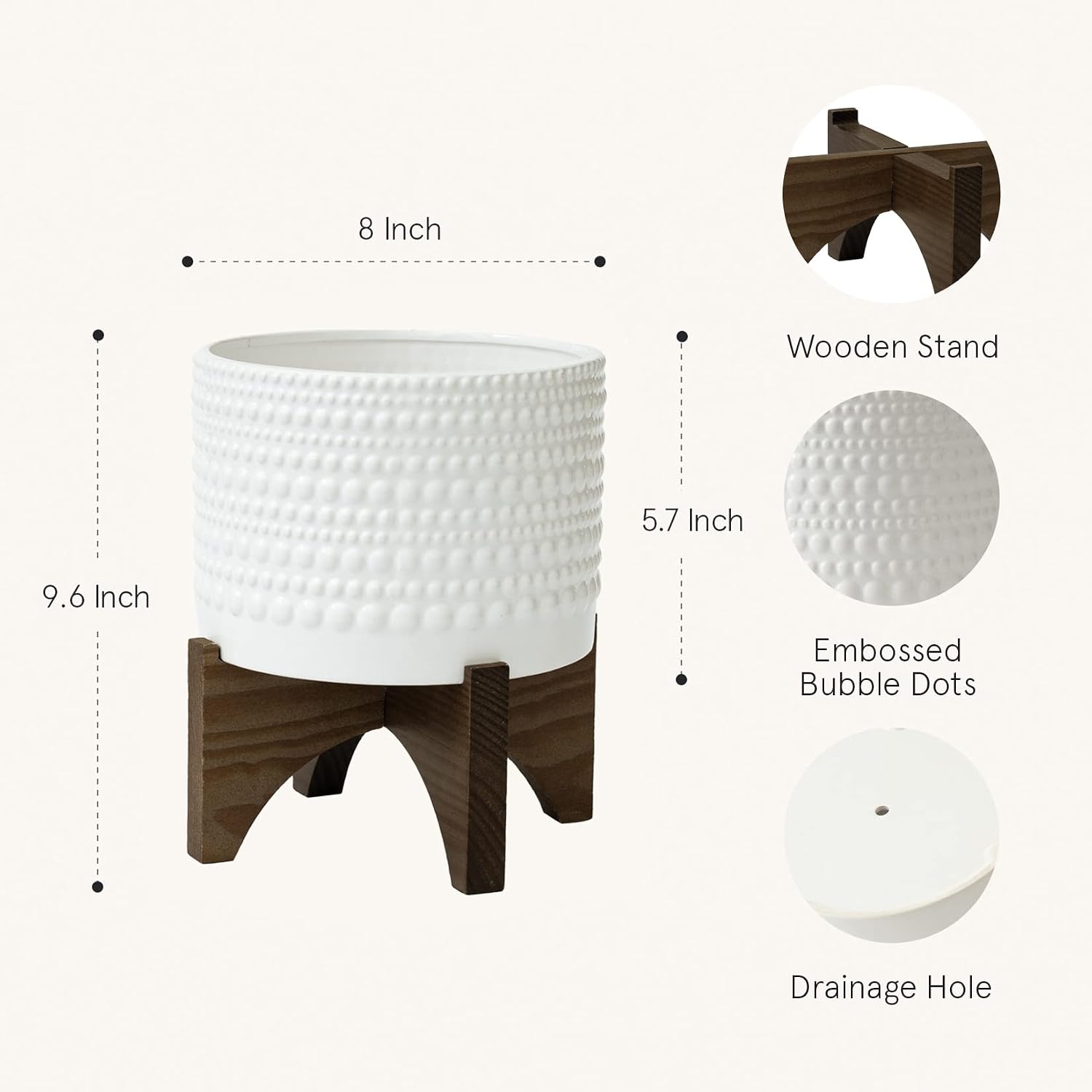 LA Jolie Muse Ceramic Pot for Plants, 8 Inch Indoor Planter with Stand