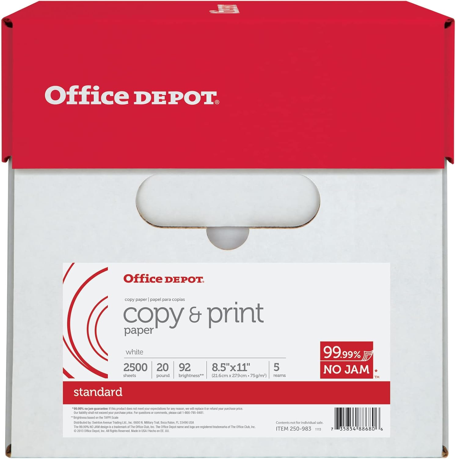 Office Depot Copy Print Paper, 8 1/2in. x 11in., 20 Lb, 500 Sheets Per Ream, Case Of 5 Reams, 851201CS