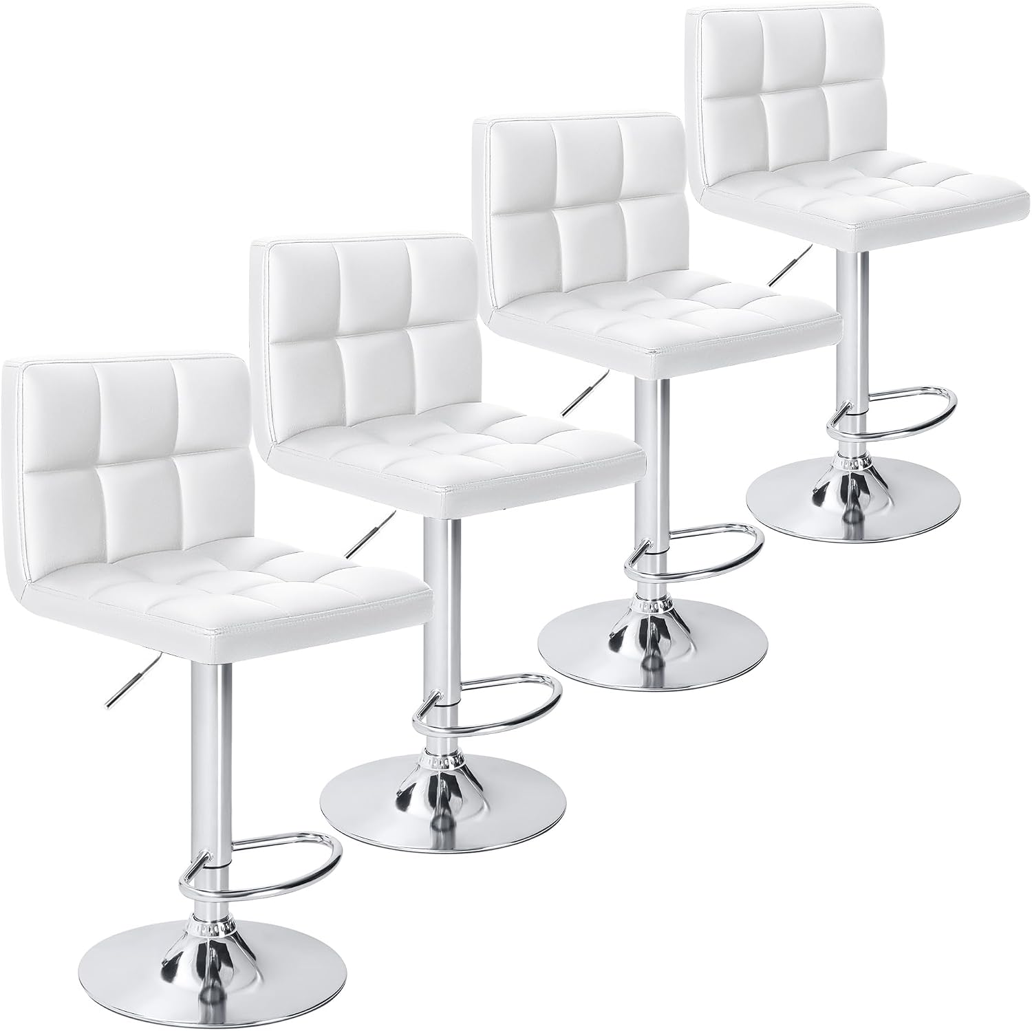 Homall Bar Stools Modern PU Leather Adjustable Swivel Barstools, Armless Hydraulic Kitchen Counter Bar Stool Extra Height Square Island Barstool with Back Set of 2 (Leather, White)