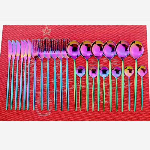24-Piece Silverware Set - 18/10 Stainless Steel Reusable Utensils Forks Spoons Knives Set, Mirror Polished Cutlery Flatware Set