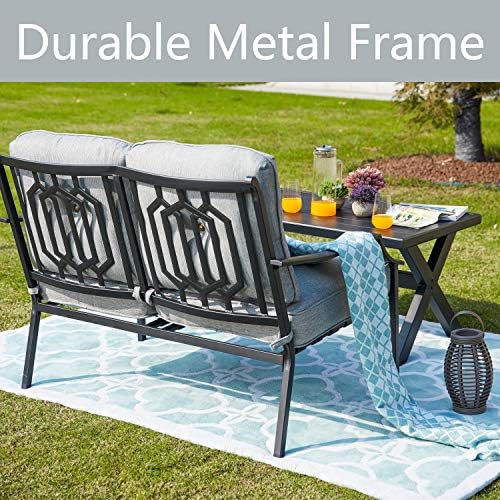 ® Outdoor Loveseat Bench,2PCs Conversation Furniture Set with Cushions,for Garden,Yard,Poolside and Patio (White)