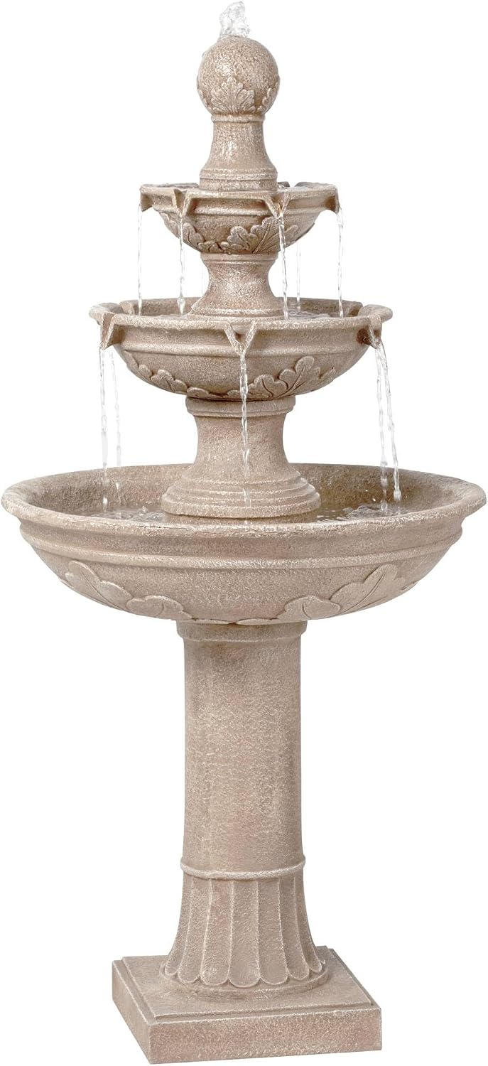 John Timberland Stafford 48" Three Tier Traditional Garden Outdoor Fountain | Large Italian Indoor Decor Faux Stone Floor Waterfall 3-Tier Standing
