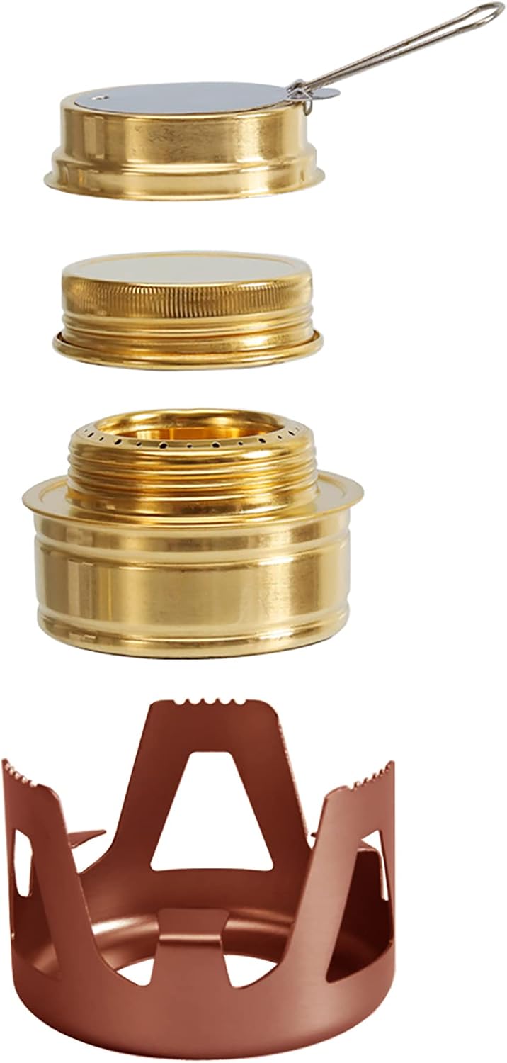 Mini Alcohol Backpacking Stove, Lightweight Brass Spirit Burner with Aluminium Stand for Camping Hiking and Picnic