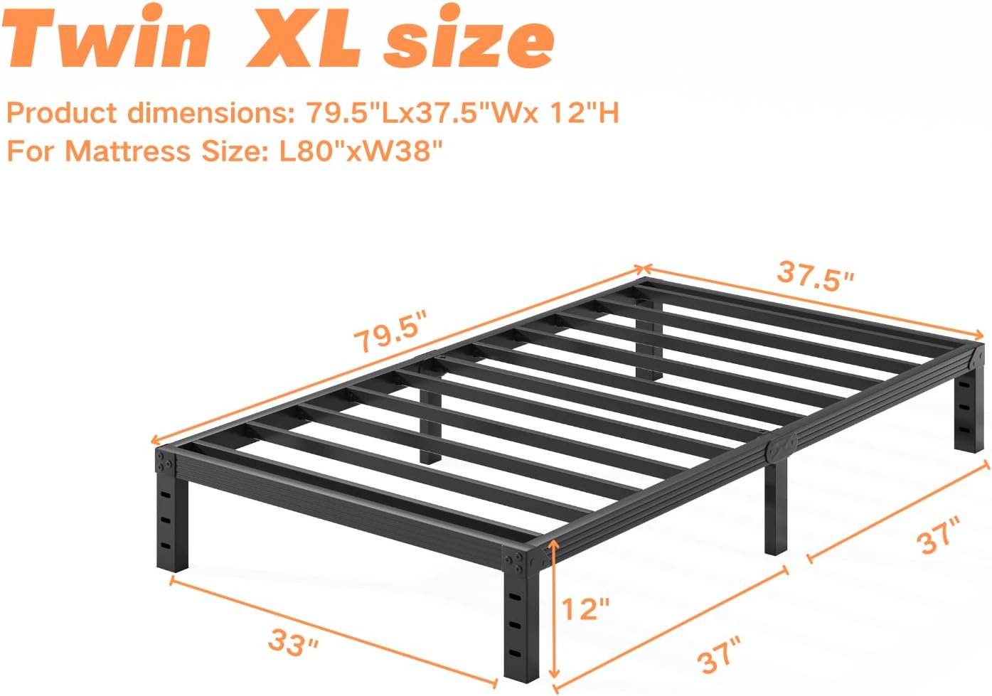 Heavy Duty Platform 14 Inch Full Bed Frame with Storage, Black