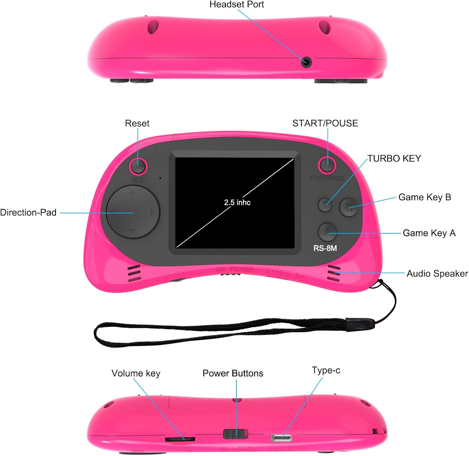Kids Handheld Portable Video Game Player with 200 Games - 16 Bit 2.5 Inch Screen Mini Retro Electronic Machine for Boys Girls