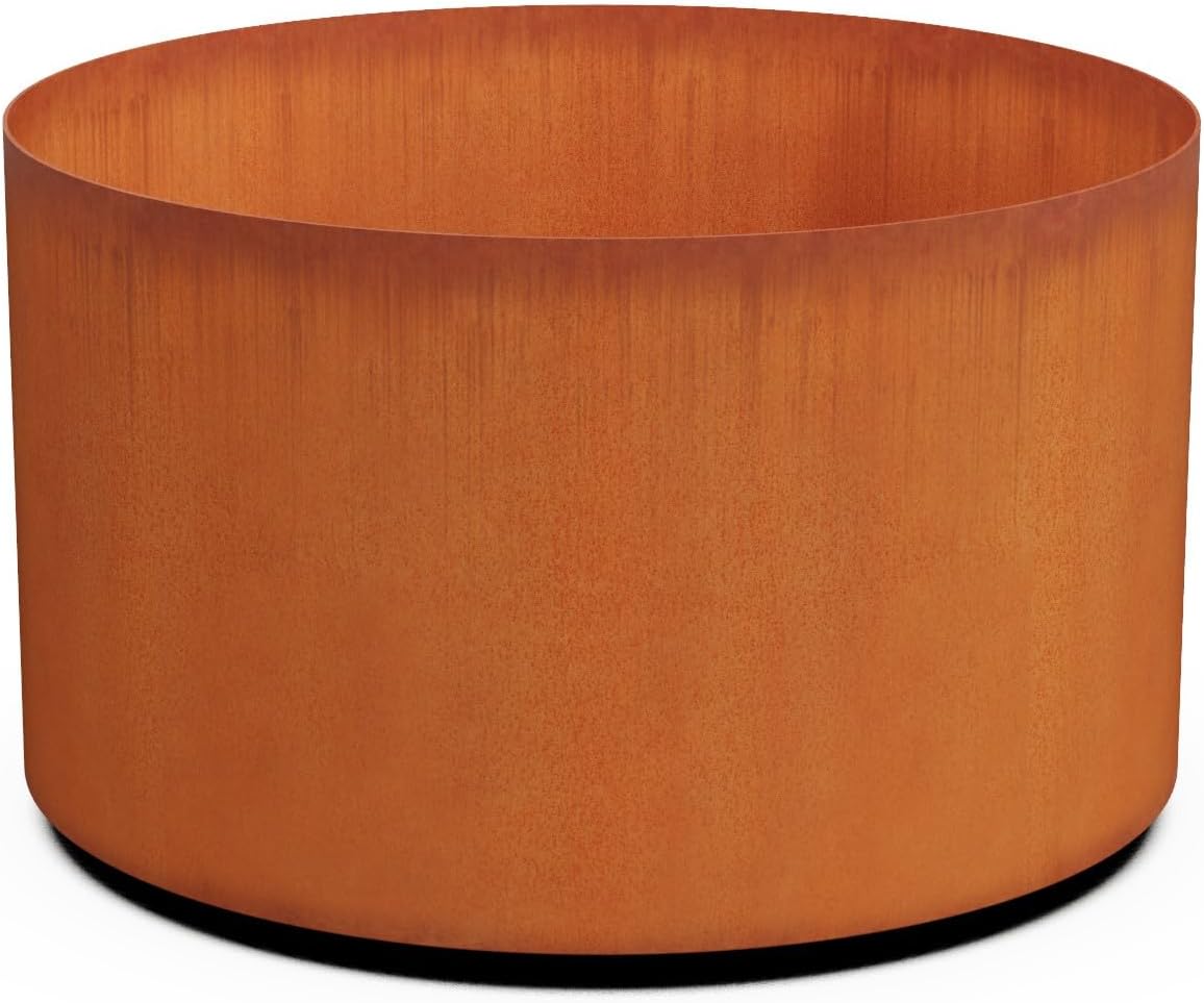 Plantercraft Large Round Planters for Outdoor Plants - 24 Inch Corten Steel Planter for Patio