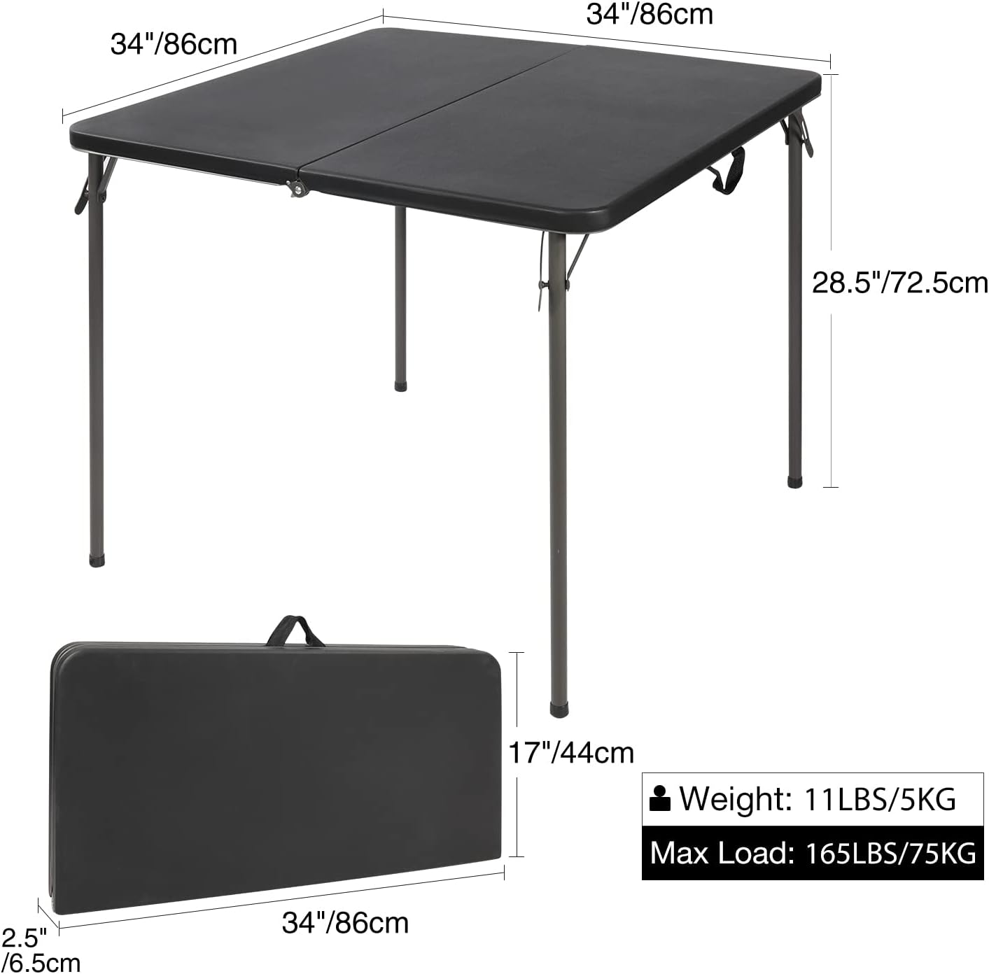 REDCAMP 34" Square Folding Card Table with Resin Top, Portable Fold in Half Small Card Tables with Collapsible Legs for Adults Indoor Outdoor Use
