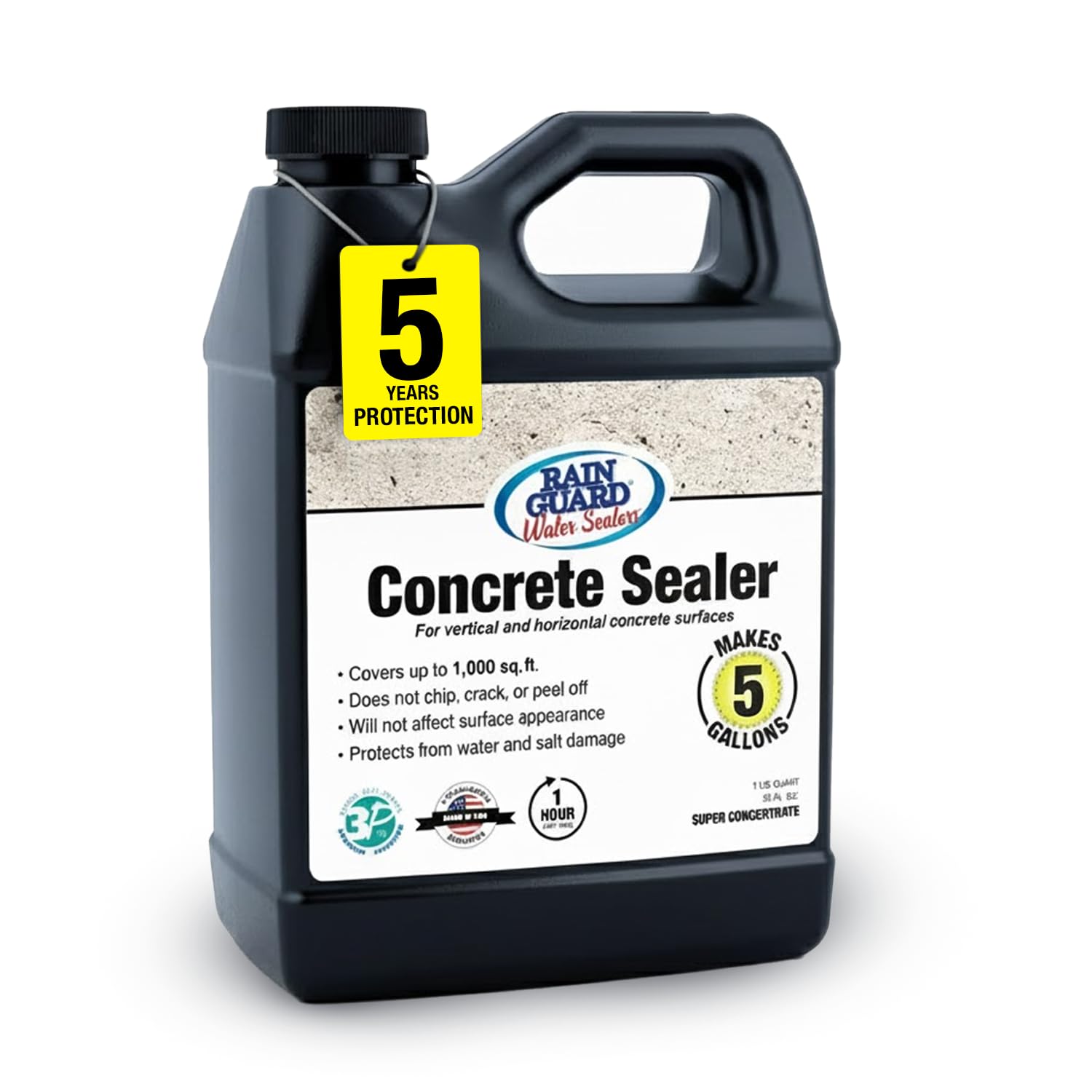Rain Guard Concrete Sealer 5 Gallon | Ready to Use | Natural Finish | Deep Penetrating Protection Against Water and Salt Damage for All Concrete Surfaces | Silane/Siloxane Waterproofer | Ready To Use, Natural Finish, Clear, Deep Penetrating Protection Ag…