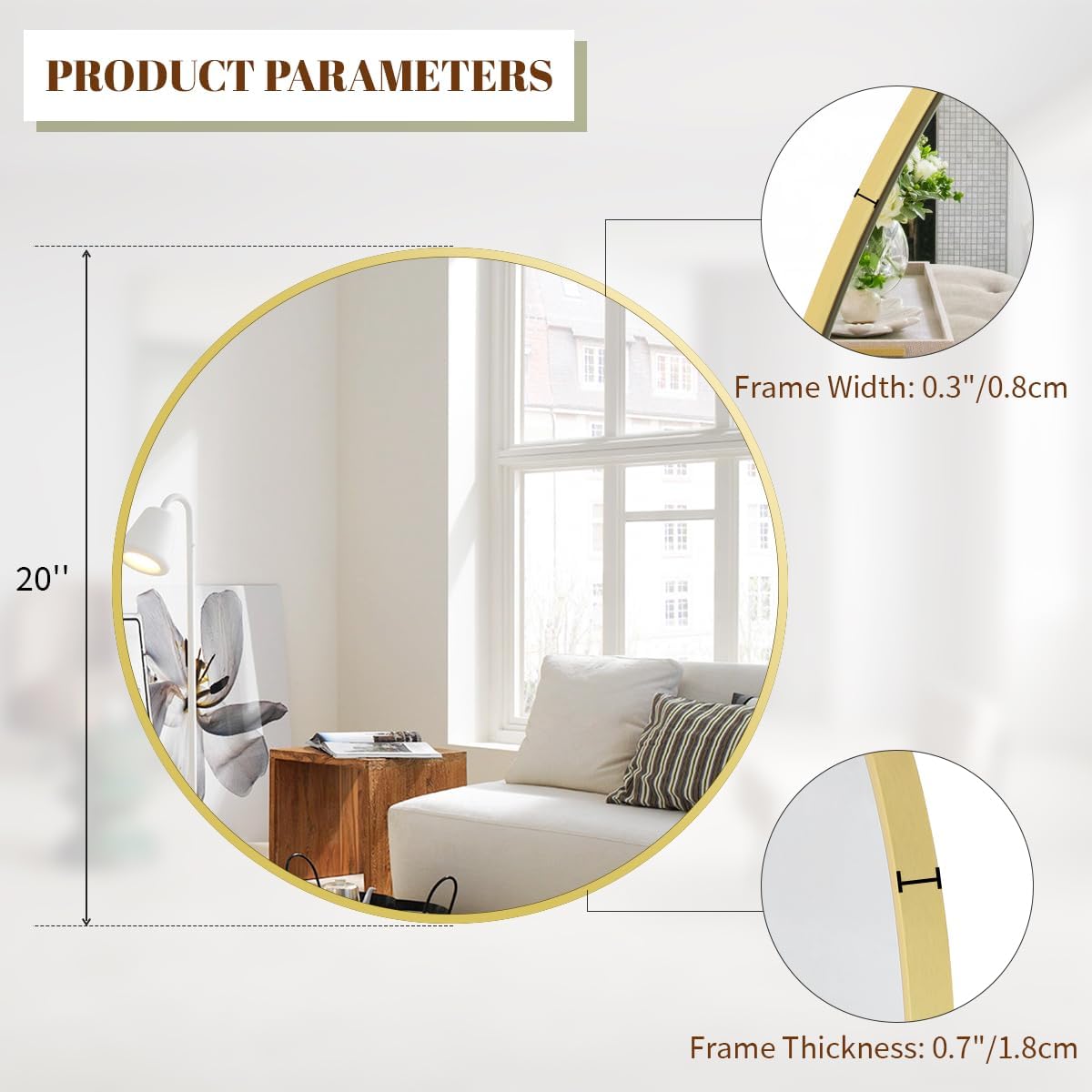 BEAUTYPEAK 24 Inch Round Mirror, Metal Frame Circle Mirror, White