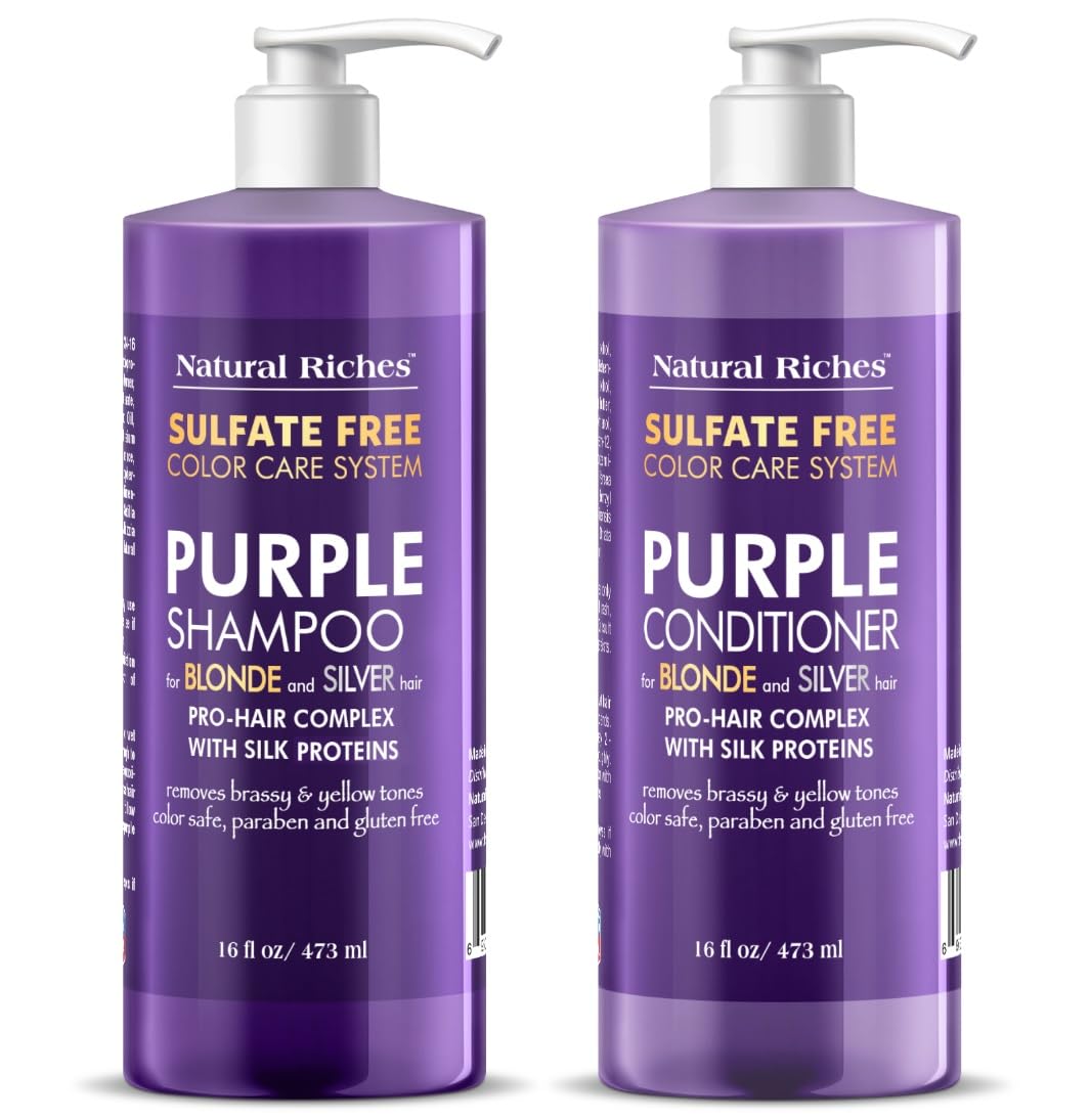 Purple Shampoo & Conditioner Set for Silver Hair, Sulfate Free, 16 Fl Oz